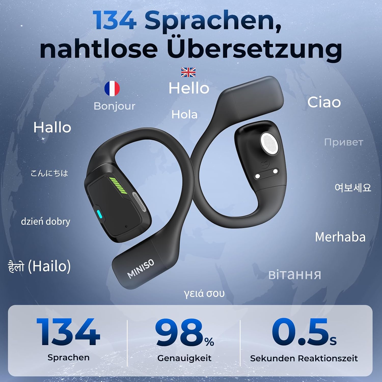 Detalle de MINISO M98 AI Übersetzer Kopfhörer mit 134 Sprachen