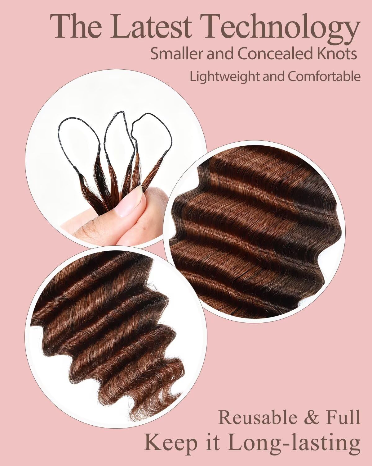 Detalle de VDZ P4/30 Auburn-Chocolate Brown Human Crochet Hair, 18.001-Inch Deep Wave