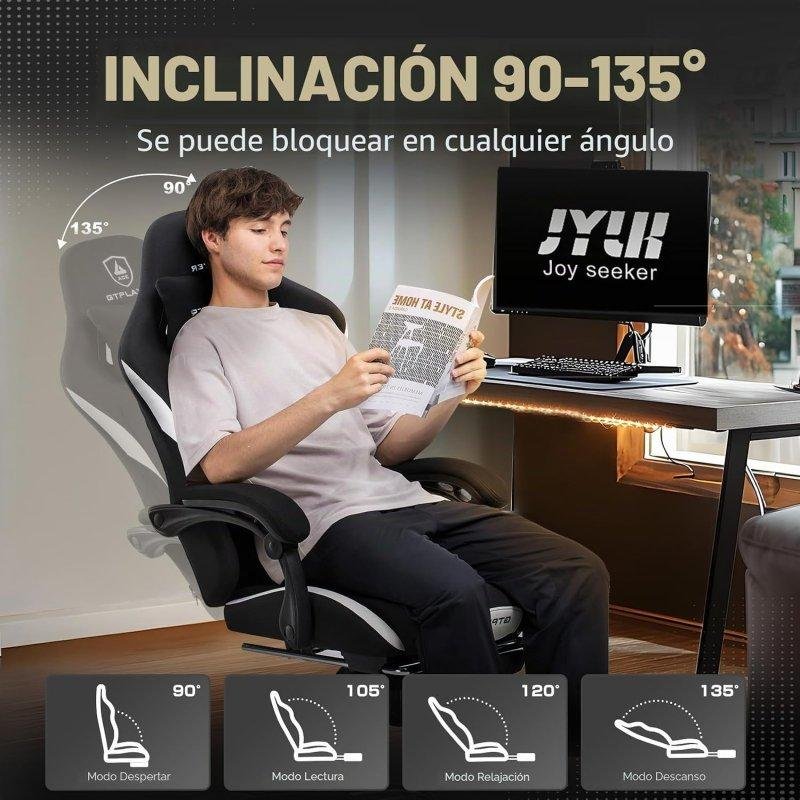 Detalle de GTPLAYER Silla Gaming Ergonómica en Blanco con soporte lumbar ajustable