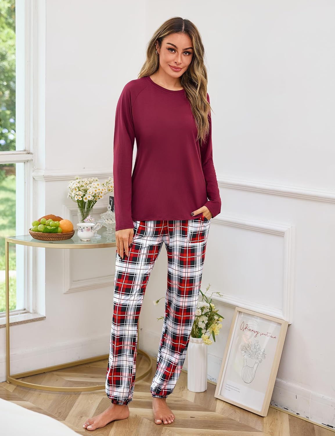 Detalle de Uniexcosm Chemise de Nuit Femme en Coton Manches Longues – Pyjama Rayoné Hiver