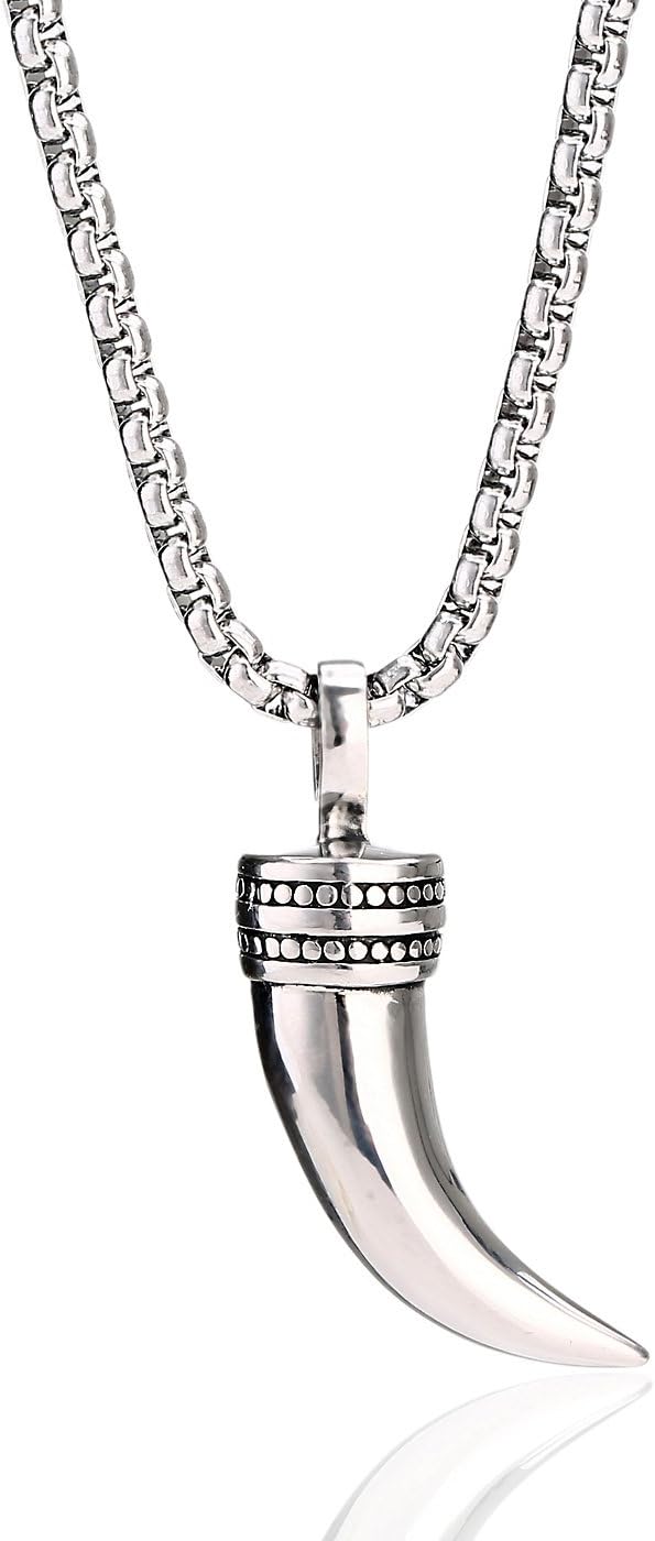 Thumbnail 1 de DonDon Collana Uomo in Acciaio Inox con Ciondolo Dente – Lunghezza 52 cm, Sacchetto in Velluto
