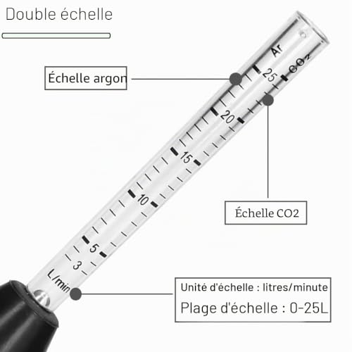 Detalle de EATBALE Débitmètre gaz Argon CO2 pour torches TIG/MIG – 0–25 L/min (paire)