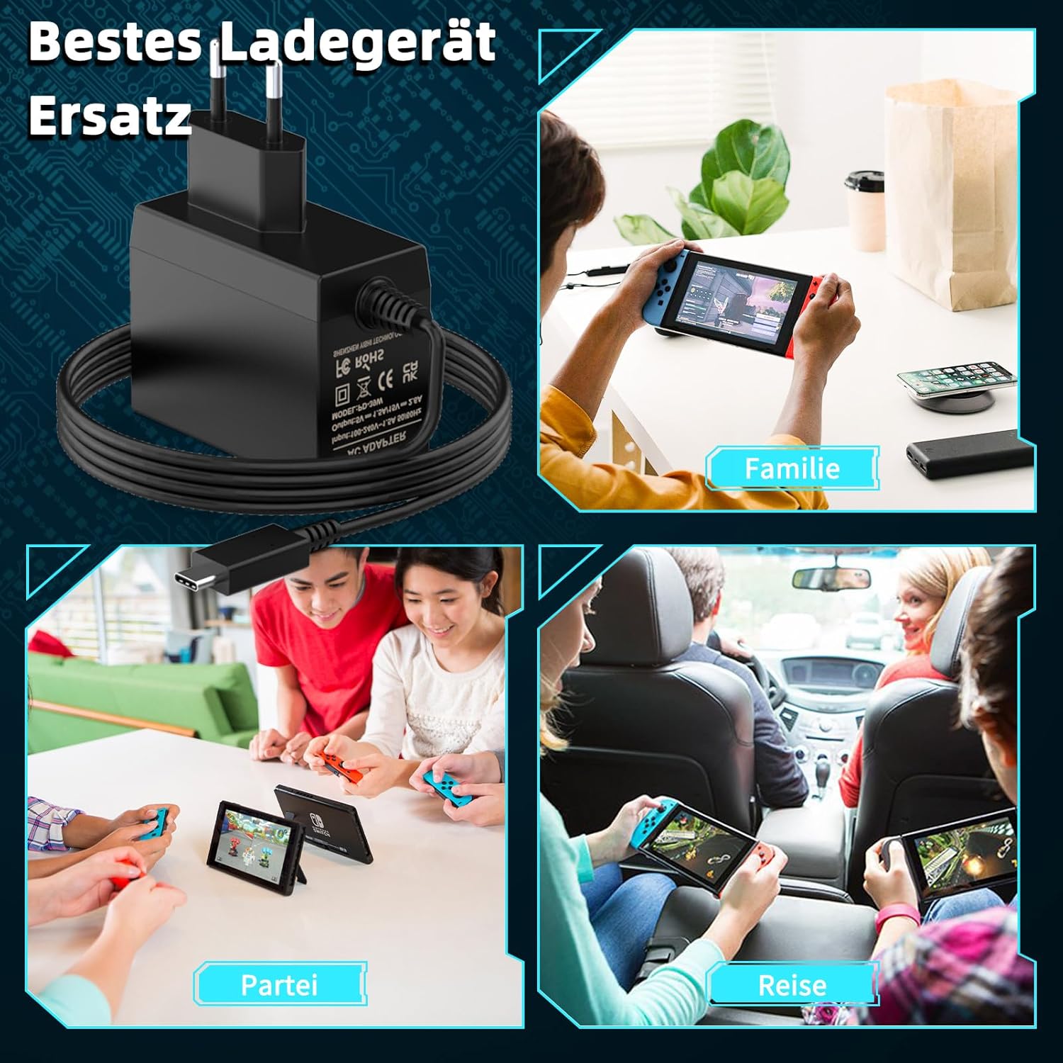 Thumbnail 6 de 39W Netzteil PD 3.0 Ladegerät für Nintendo Switch Familie – TV-Modus unterstützt, USB-C Kabel