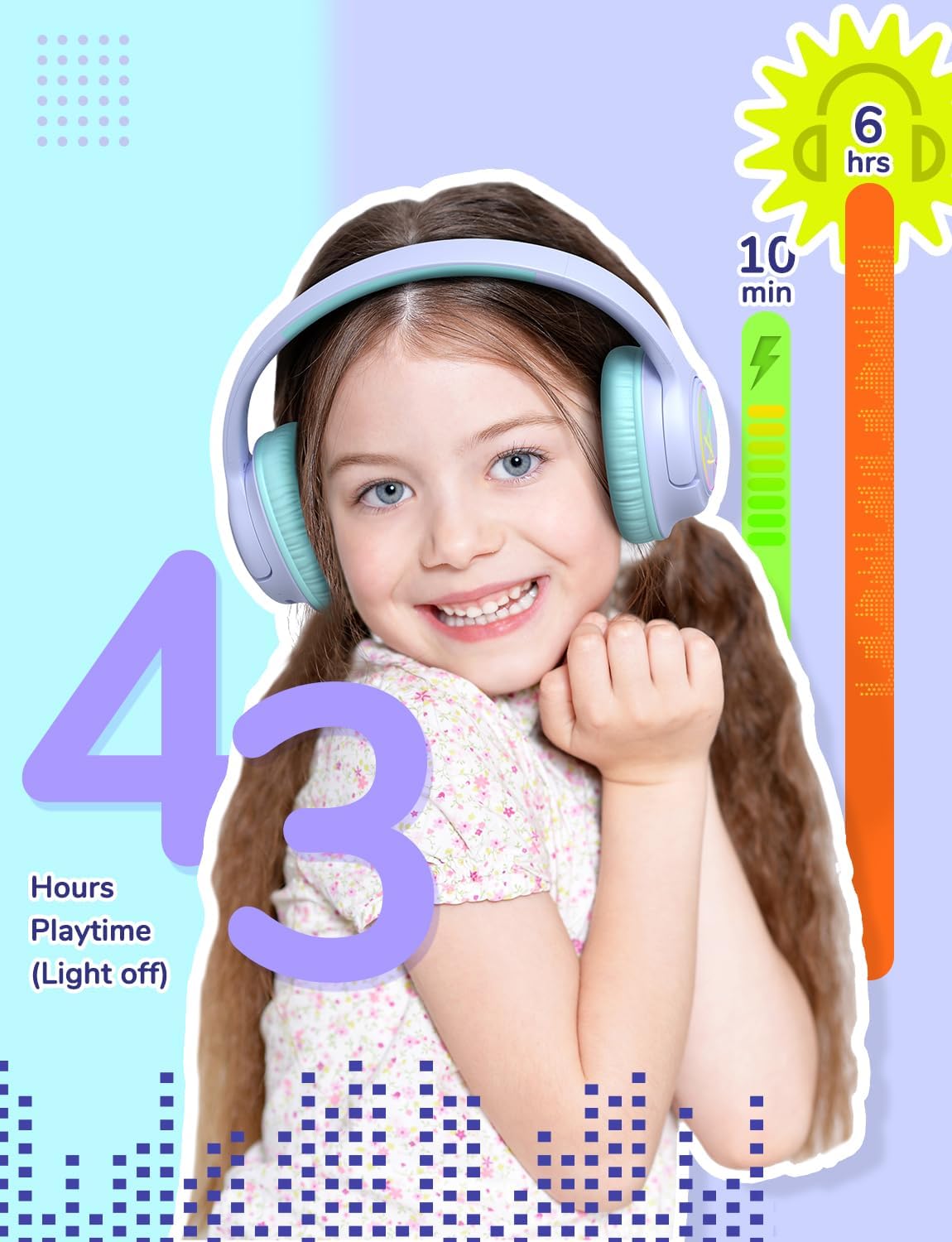 Detalle 2 de iClever Kinder Bluetooth-Kopfhörer mit LED-Leuchten – 43 Stunden Spielzeit, Bluetooth 5.3, Typ-C & AUX