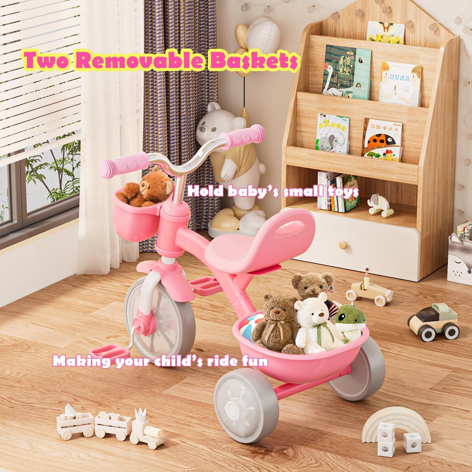 Detalle de HappyGoLucky Unicorn Tricycle with Lighting Wheels, Adjustable Seat & Removable Pedals (2–5 Year Olds)