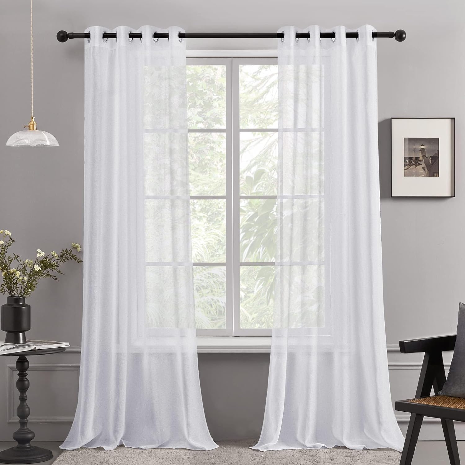 Thumbnail 1 de Deconovo - Tenda con occhielli effetto lino, voile trasparente, set da 2 pezzi 140×240 cm, bianco