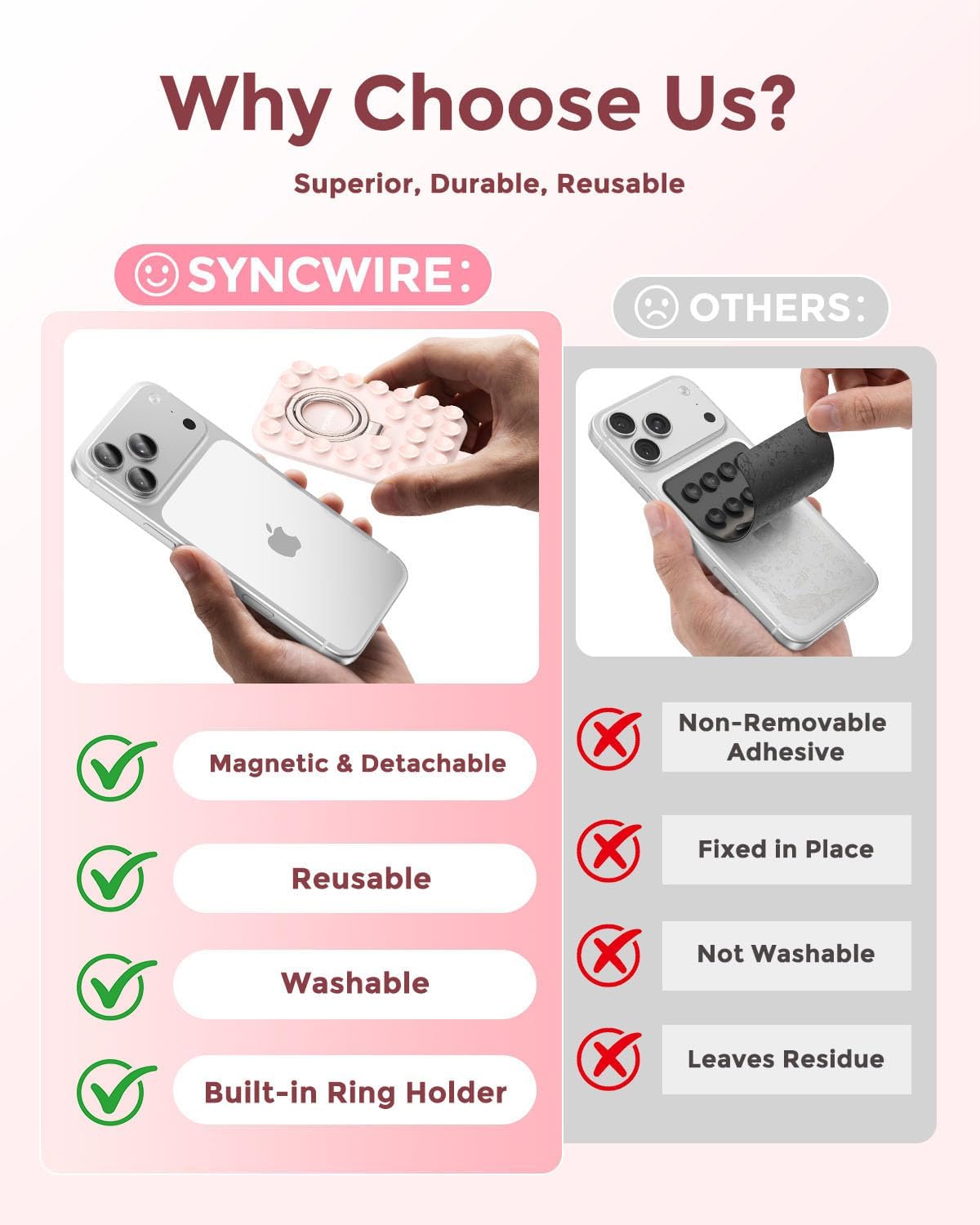 Detalle 2 de Syncwire Magnetic Phone Grip MagSafe-Compatible Phone Ring Holder (Blush Pink)