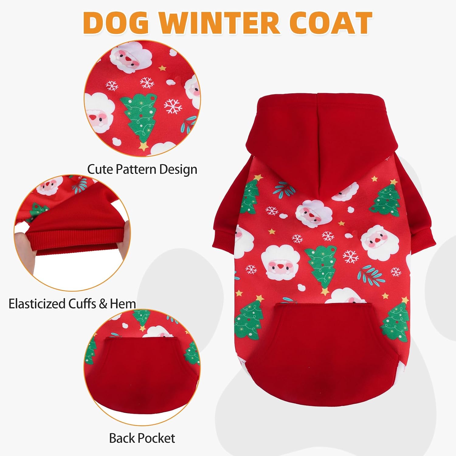Detalle de KOOLTAIL BJSJ122_SDL Christmas Dog Hoodie, Large Red Holiday Sweatshirt