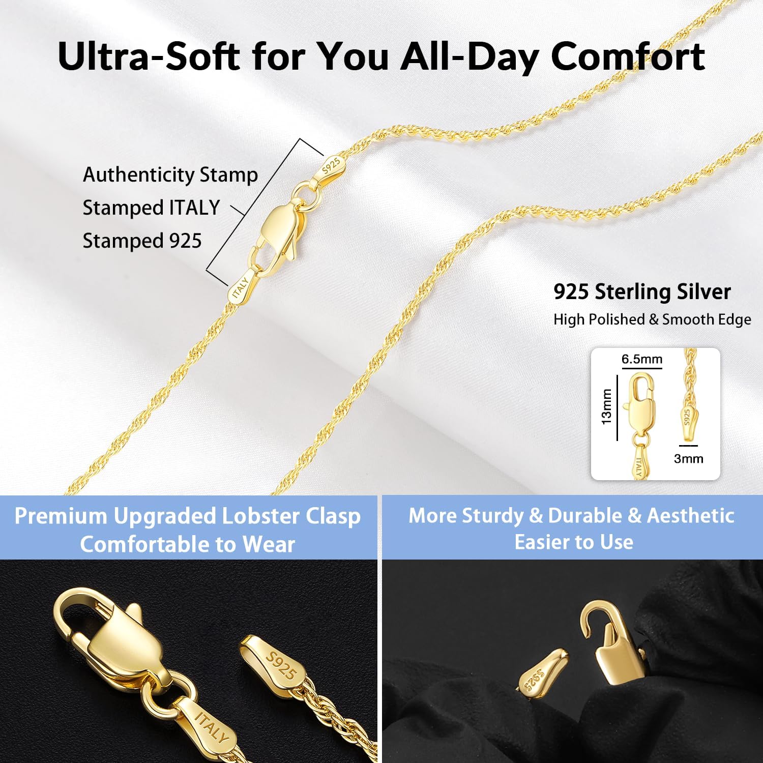 Detalle de Jewlpire Rope Chain Necklace 1.5mm