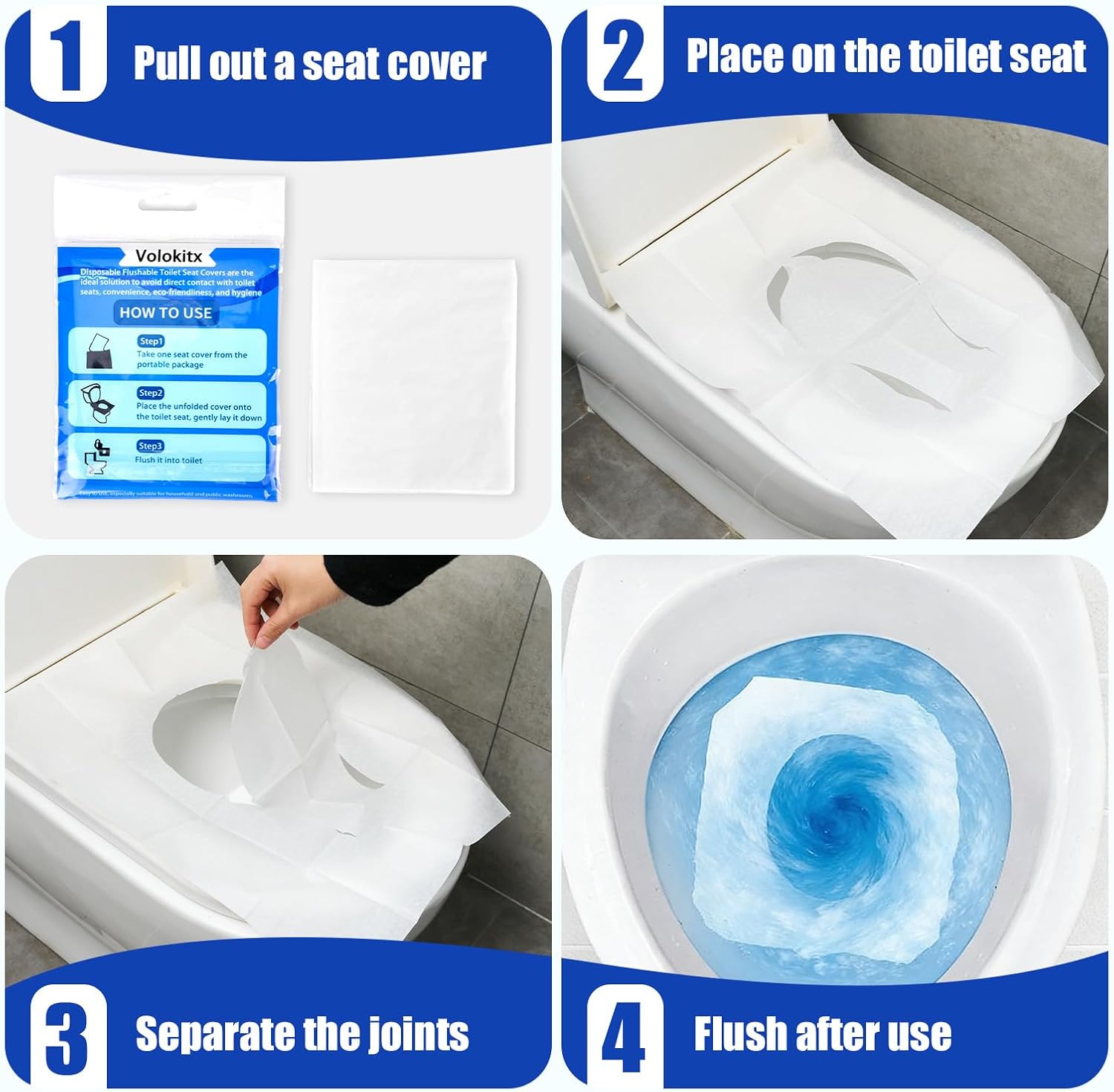 Detalle de Volokitx DSC-D Disposable Toilet Seat Covers, 120 XL Flushable Paper Covers