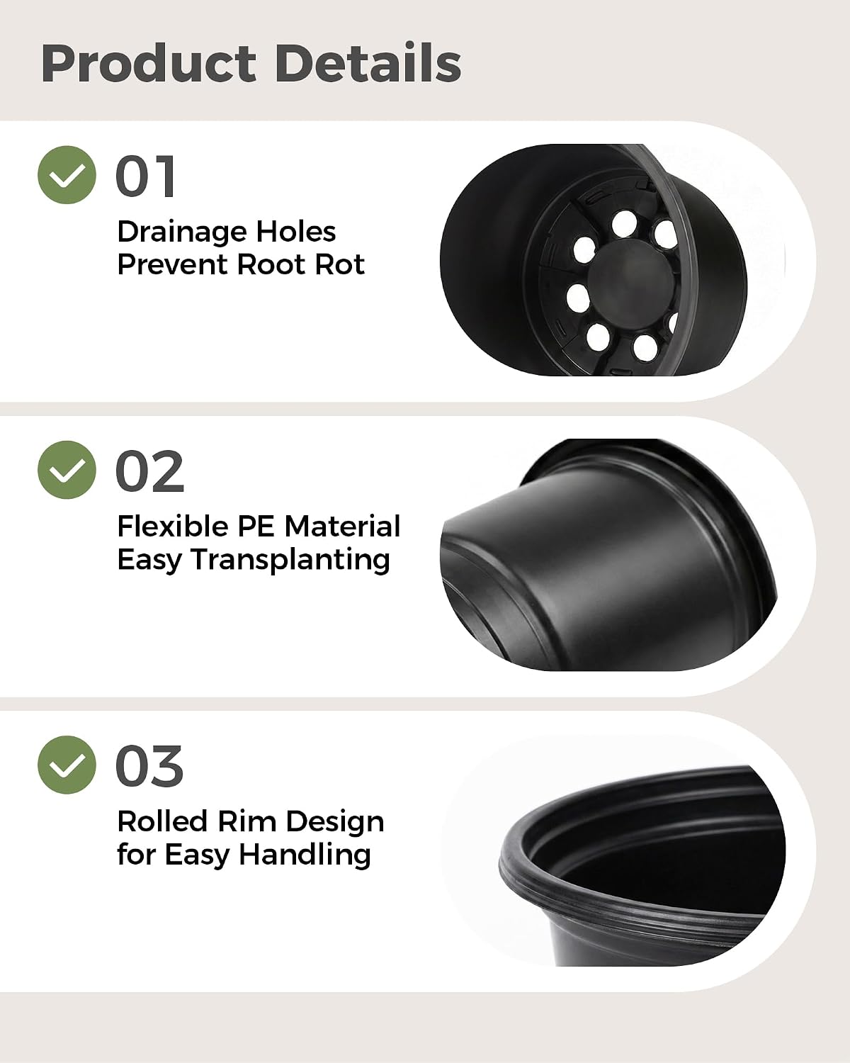 Detalle 1 de Bamworld 4-Inch Nursery Pots, 100-Pack with Drainage Holes