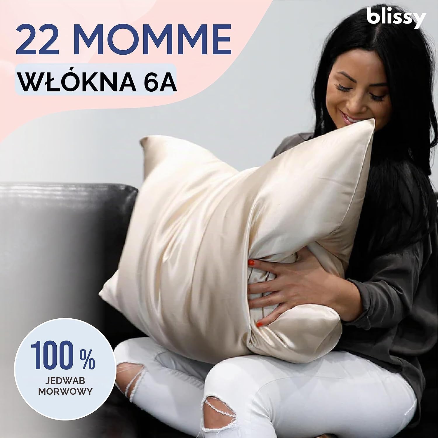Detalle de BLISSY jedwabna poszewka na poduszkę Queen, jedwab morwowy 22 Momme 6A