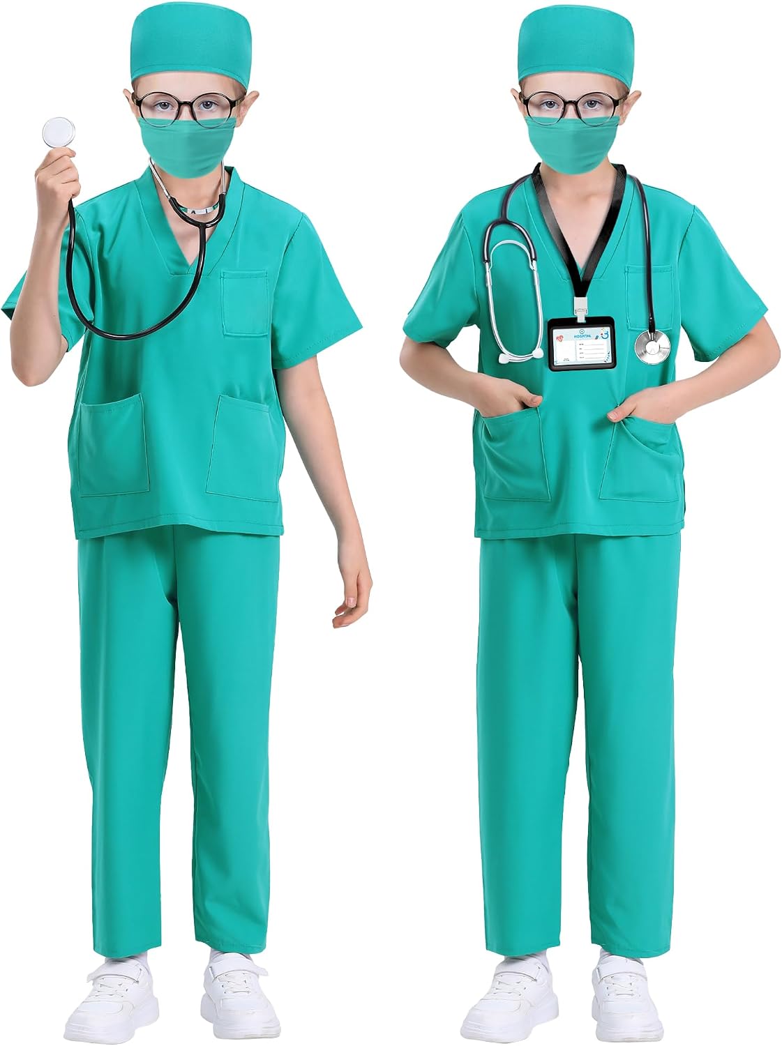 Detalle 2 de ICECUTE Kids' Doctor Scrubs Costume, 7-Piece Set with Working Stethoscope