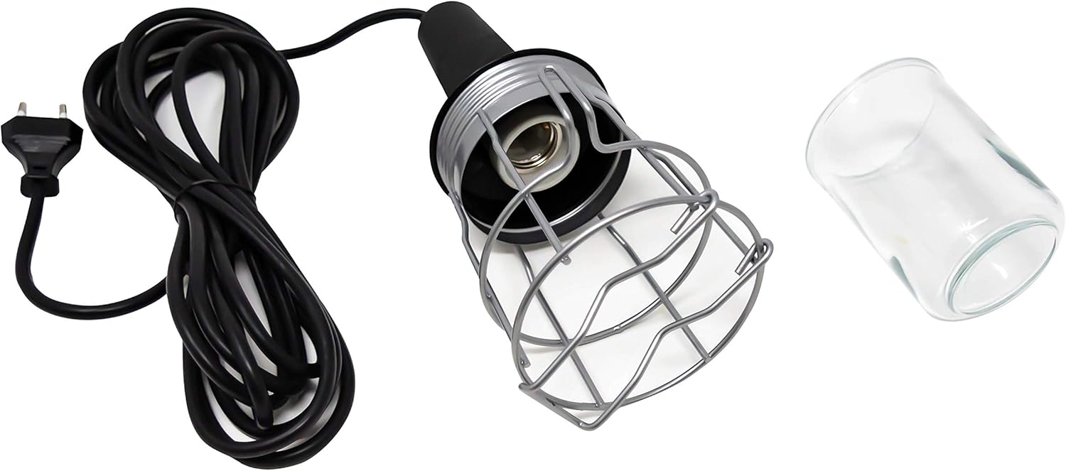 Detalle 2 de Electraline 70303: Lampada Portatile da Lavoro con Cavo 5 m, E27, 60W e Griglia in Metallo