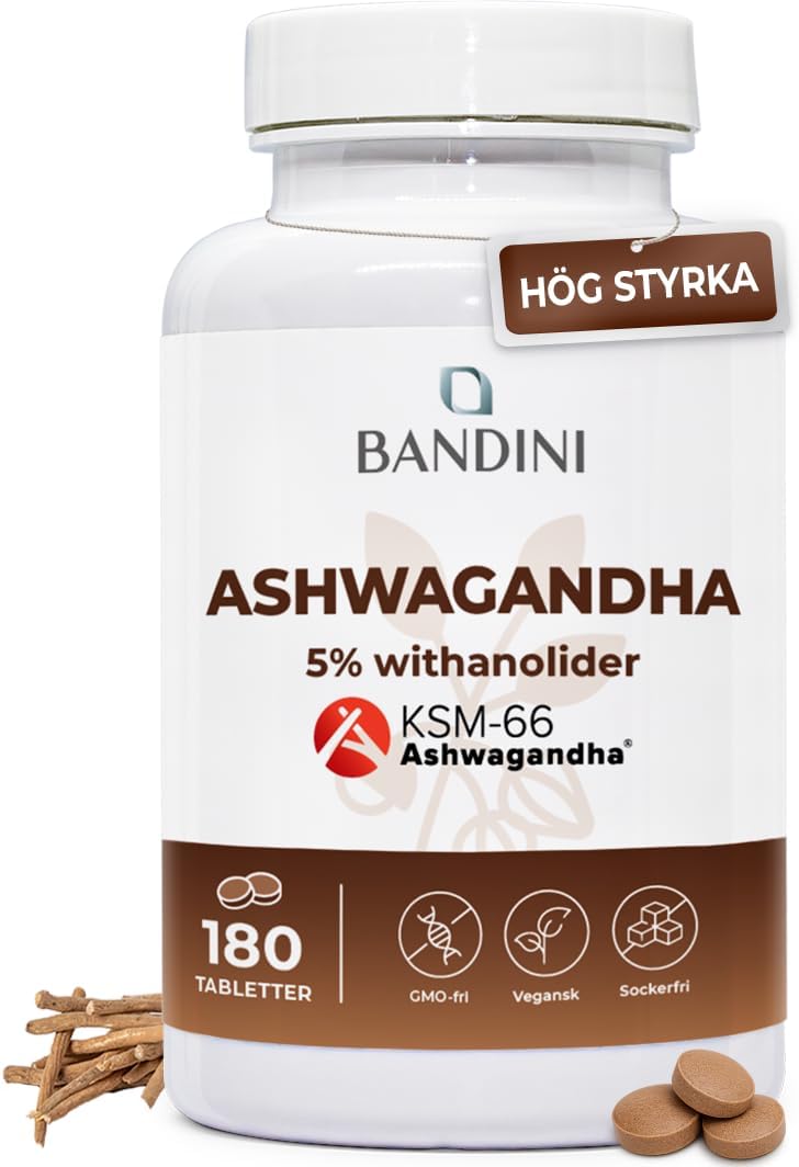 Detalle de BANDINI Ashwagandha KSM-66, 180 tabletter med 5 % withanolider