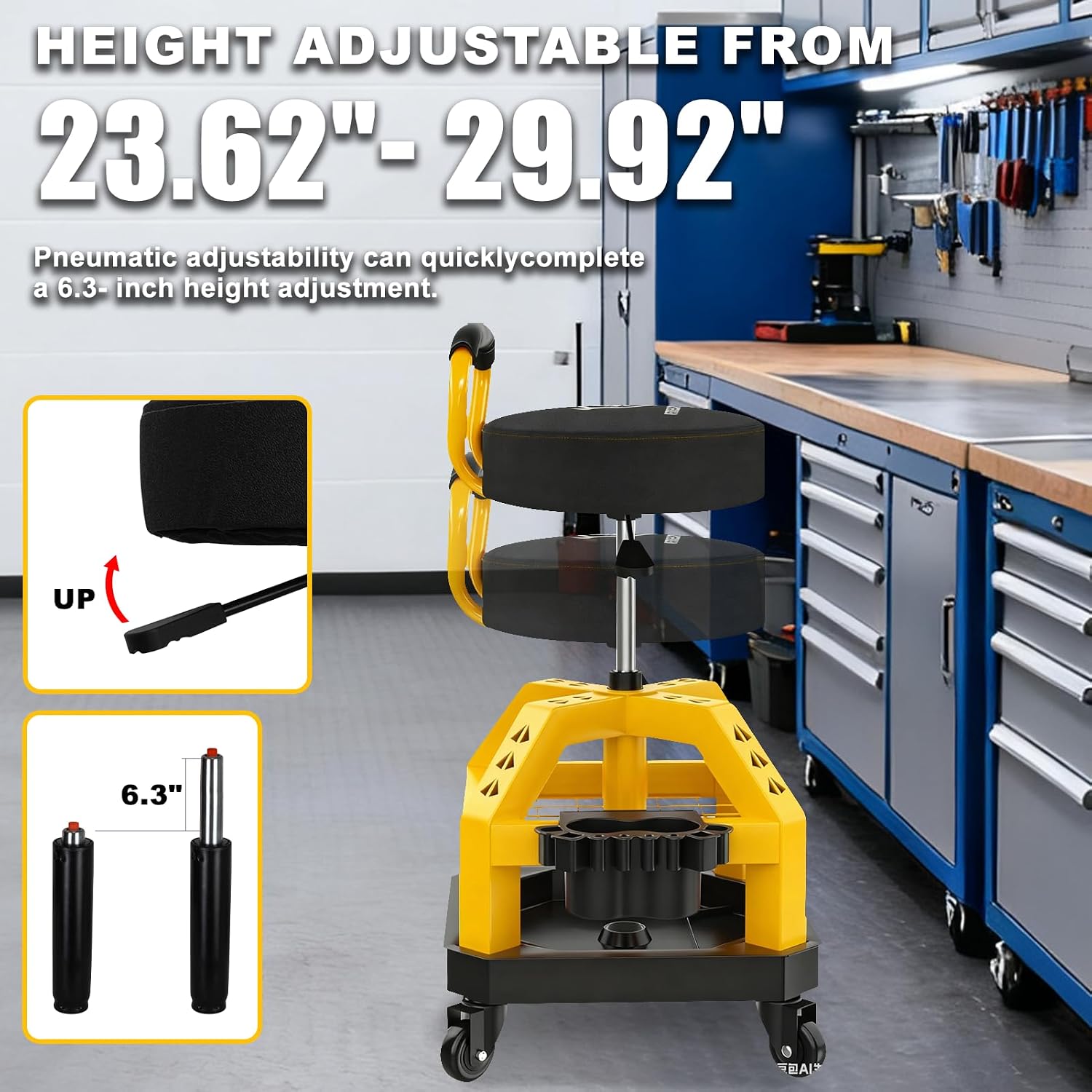 Detalle 2 de FREEKYROCK Rolling Shop Stool 330 LBS