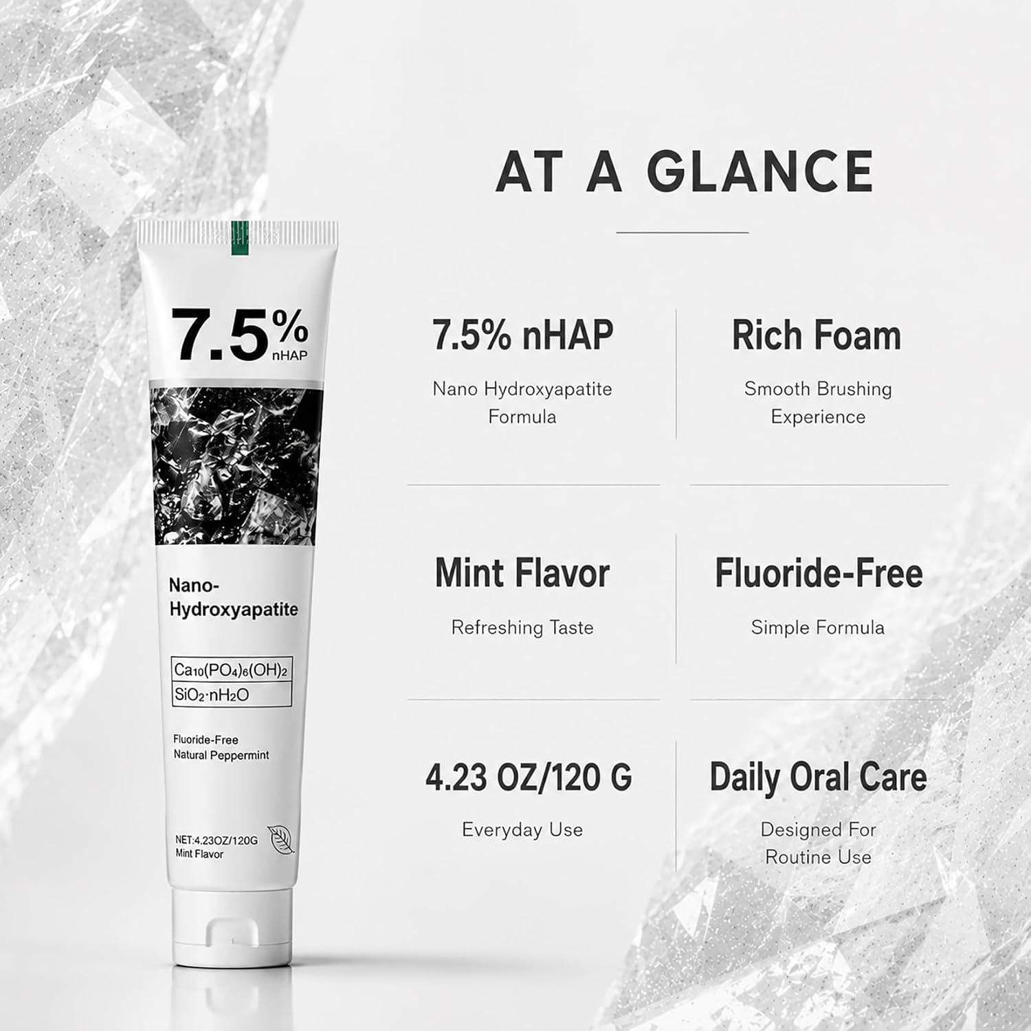 Thumbnail 6 de Ayzololo 7.5% Hydroxyapatite Toothpaste for Advanced Enamel Protection — Gentle, Fluoride-Free, Fresh Mint (Pack of 2)