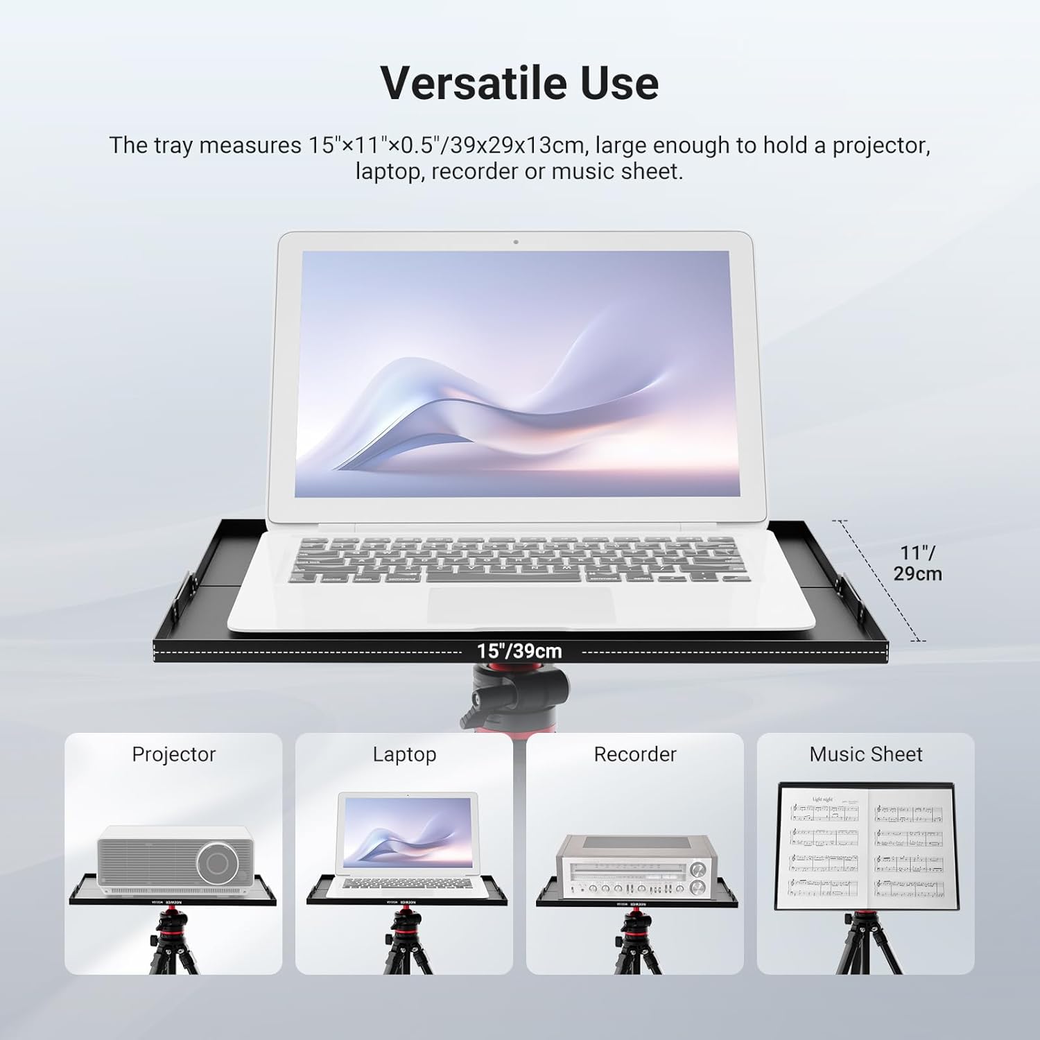Thumbnail 2 de NEEWER MS016A 15×11×0.5" metal laptop/projector tray holder for tripod (detachable)