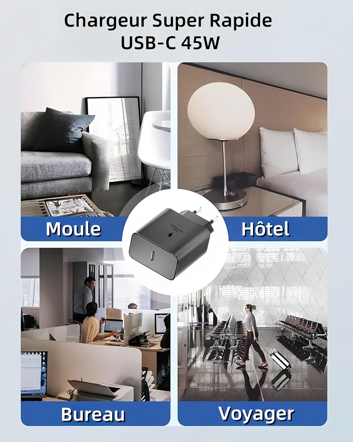 Detalle 1 de Heboen 45 W USB-C-laddare med 2 m kabel och stöd för snabbladdning