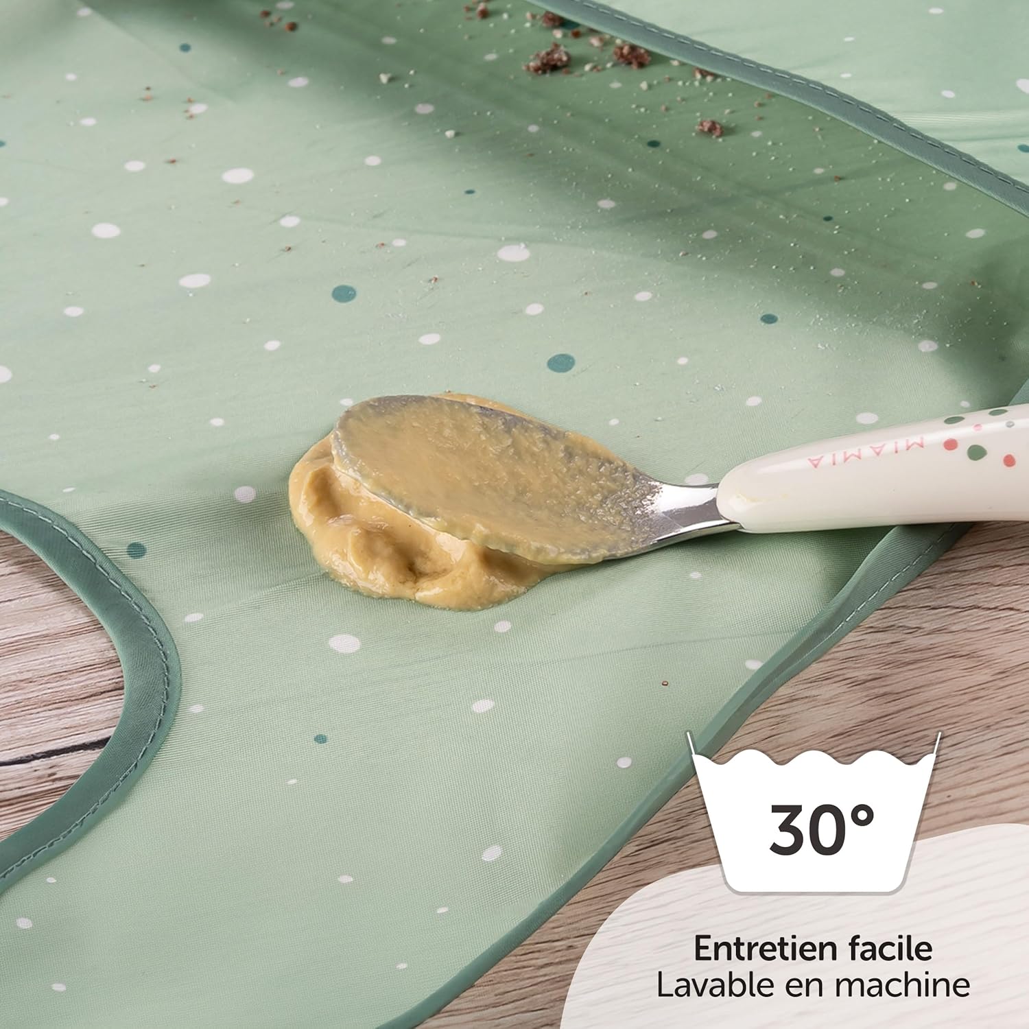 Thumbnail 5 de Lot de 5 bavoirs bébé MiaMia en matériau imperméable plastifié avec fermeture velcro – vert