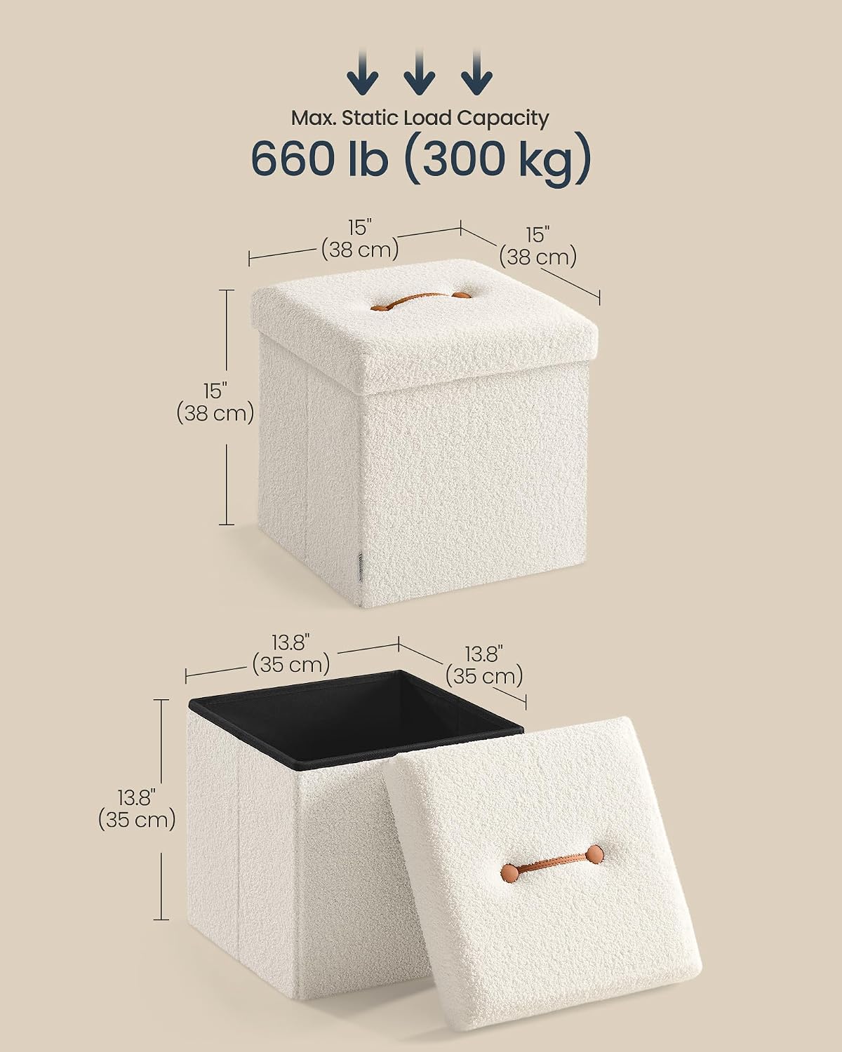Detalle de SONGMICS Folding Storage Ottoman 15 x 15 x 15 Inches