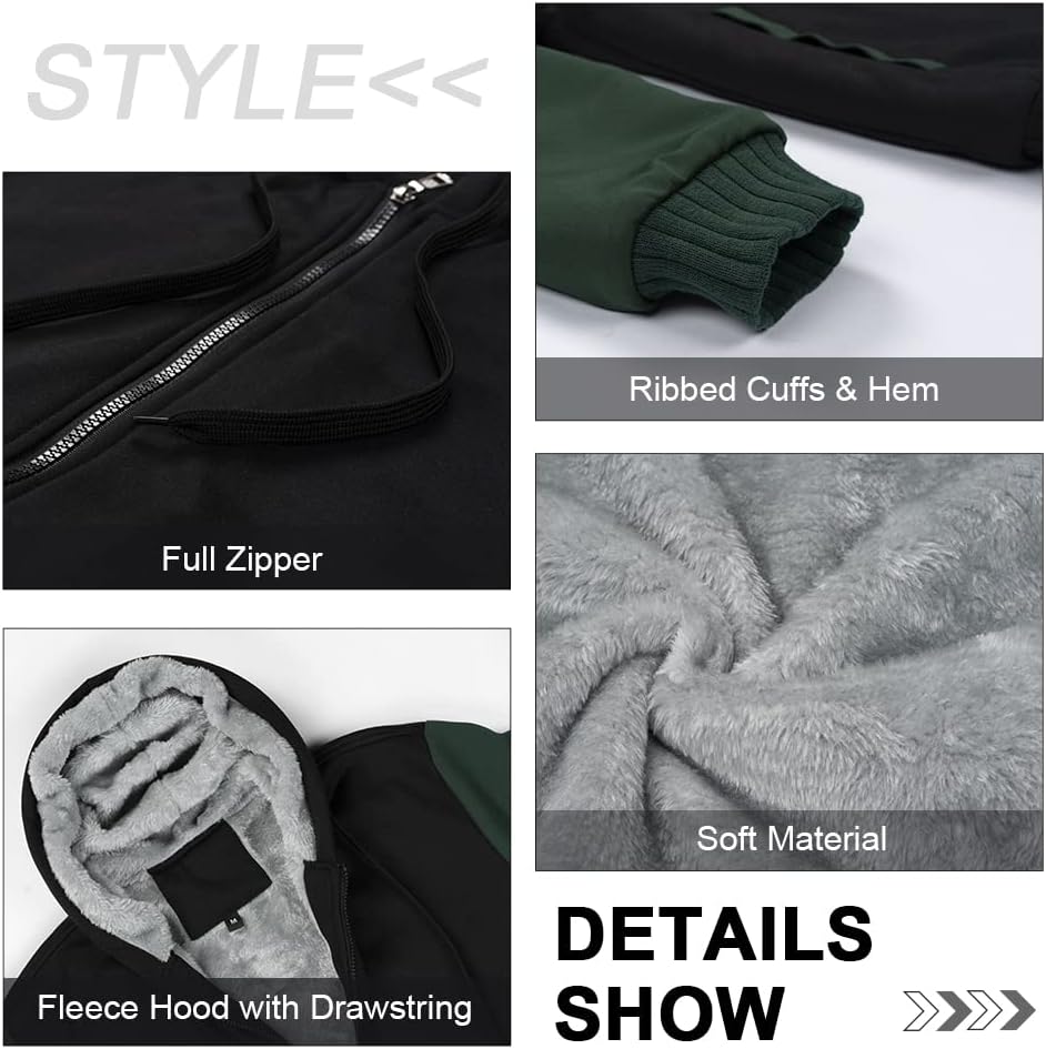 Thumbnail 4 de AOTORR Men’s Full Zip Fleece Hooded Jacket Coat with Pockets – Winter Warm Oversized Zip-Up Hoodie