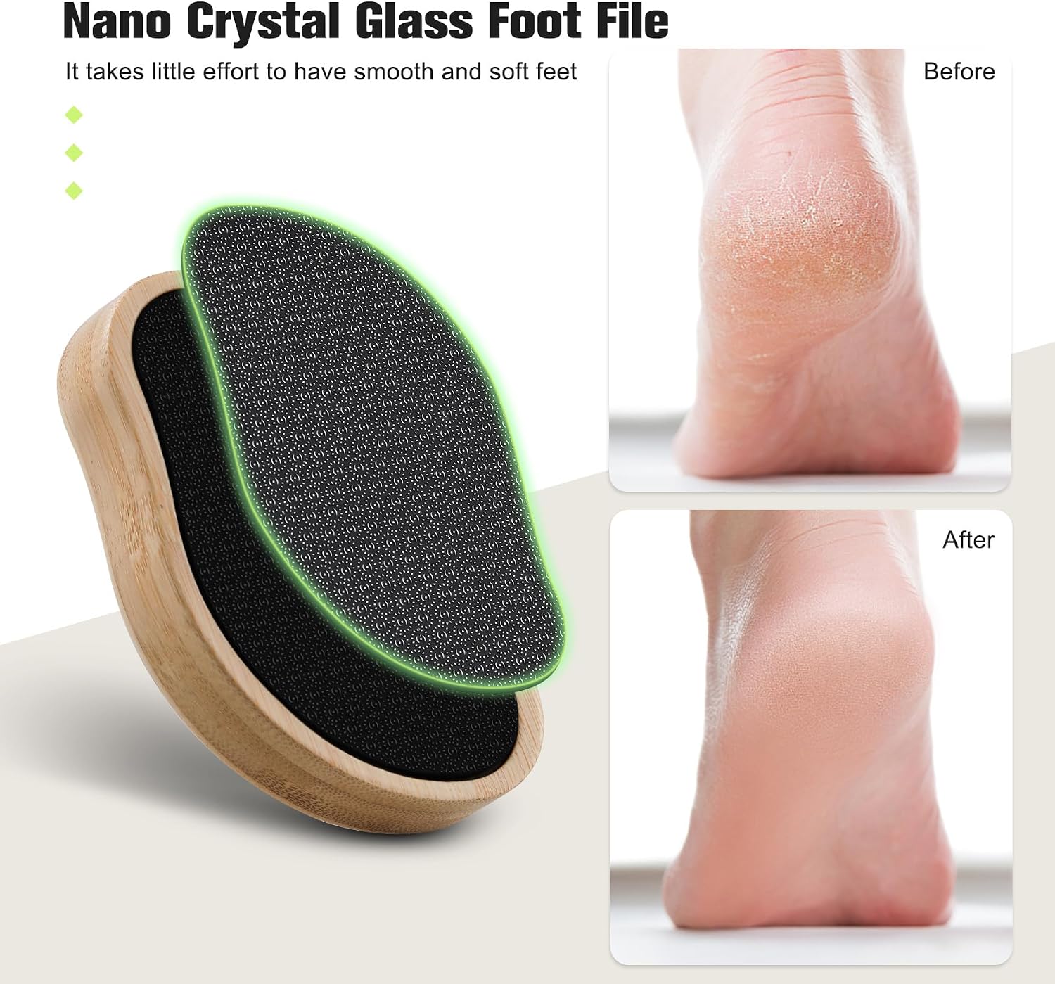 Detalle de FERYES Glass Foot File Callus Remover with Bamboo Handle – Nano Crystal Foot Scrubber for Silky, Smooth Feet