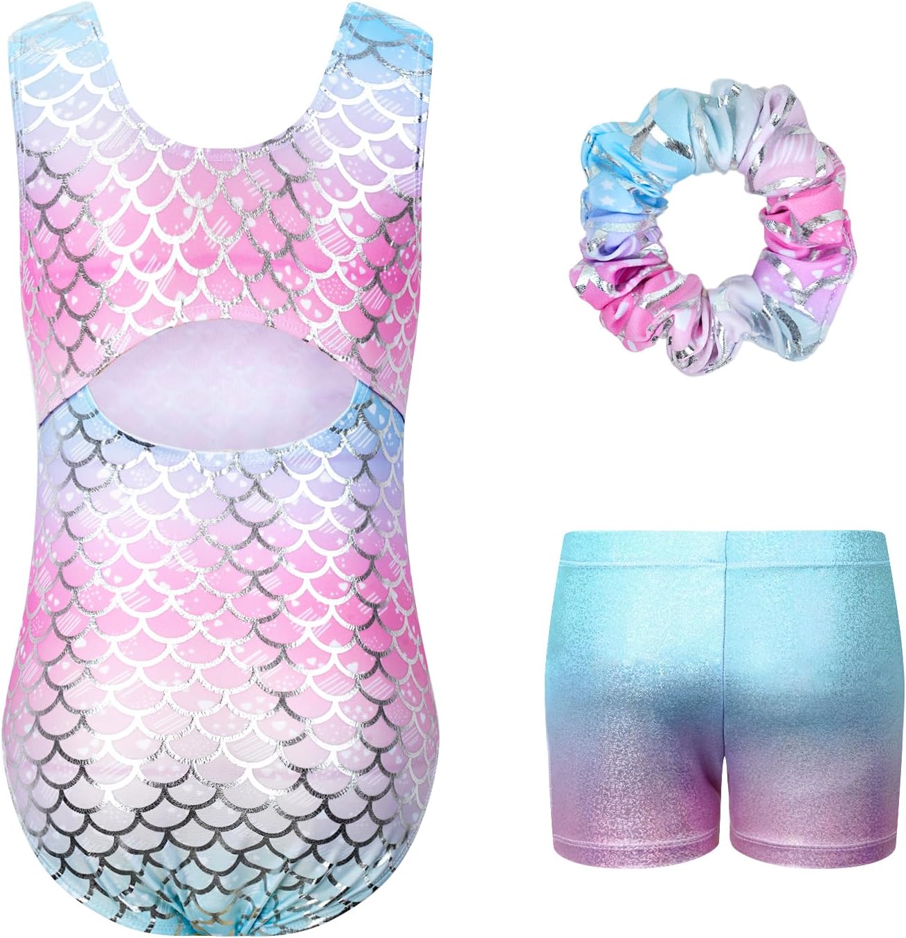 Thumbnail 1 de JiAmy gymnastikset för flickor, glittrande ärmlös dräkt med shorts, 3–12 år