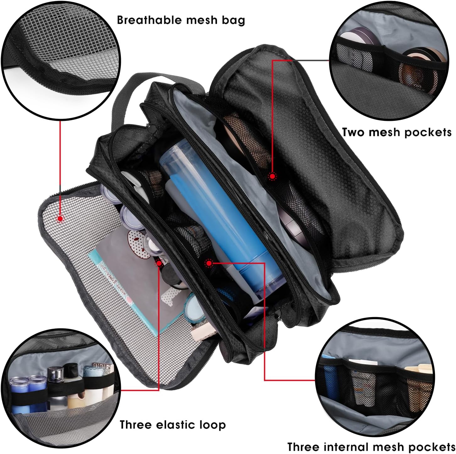 Detalle de WANDF Herren Kulturbeutel auf Reisen – leichter Toilettenorganizer mit wasserabweisendem Nylon