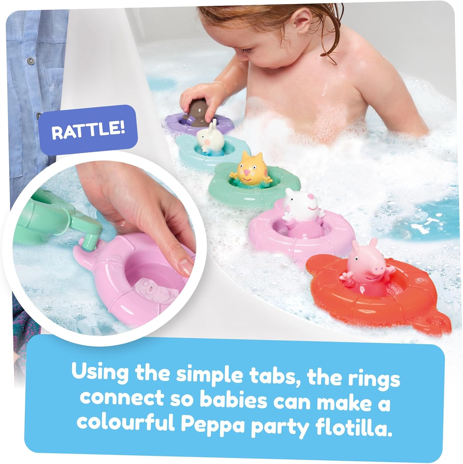 Detalle 2 de Tomy Toomies Pool Party de Peppa – 5 bouées à anneau et 5 figurines