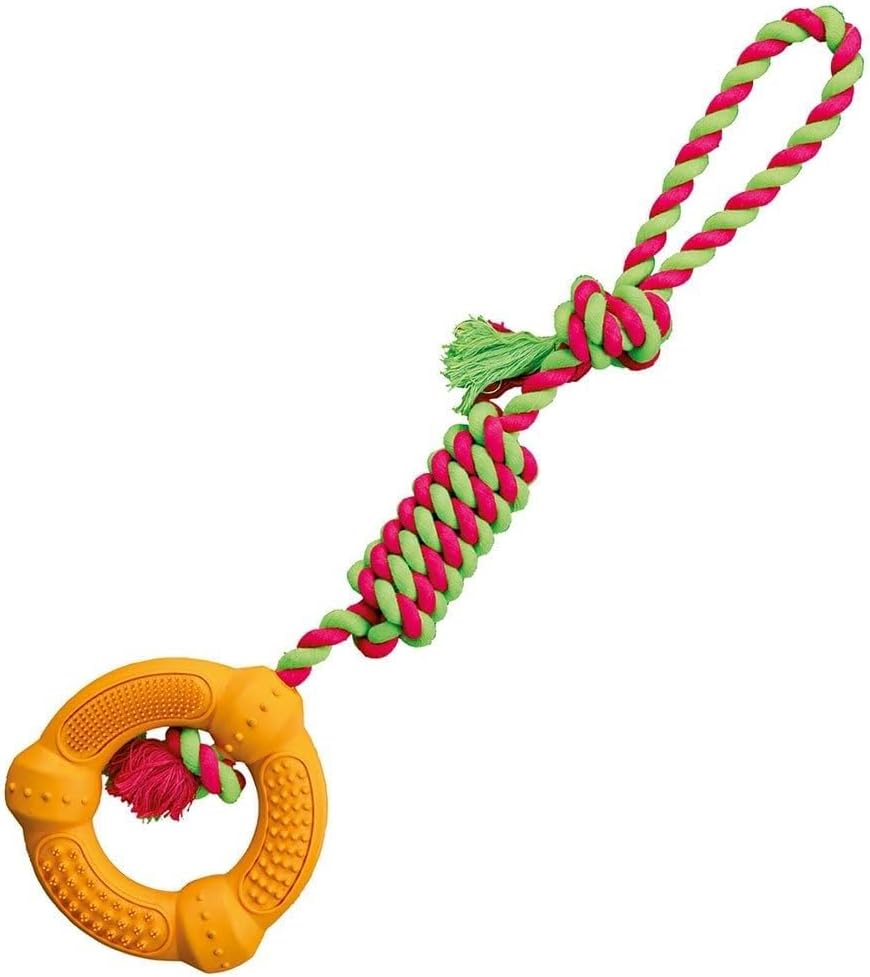 Detalle 2 de TRIXIE Ring am Tau (Gummi-Kauspielzeug) – robustes Hundespielzeug aus Naturgummi, 33191