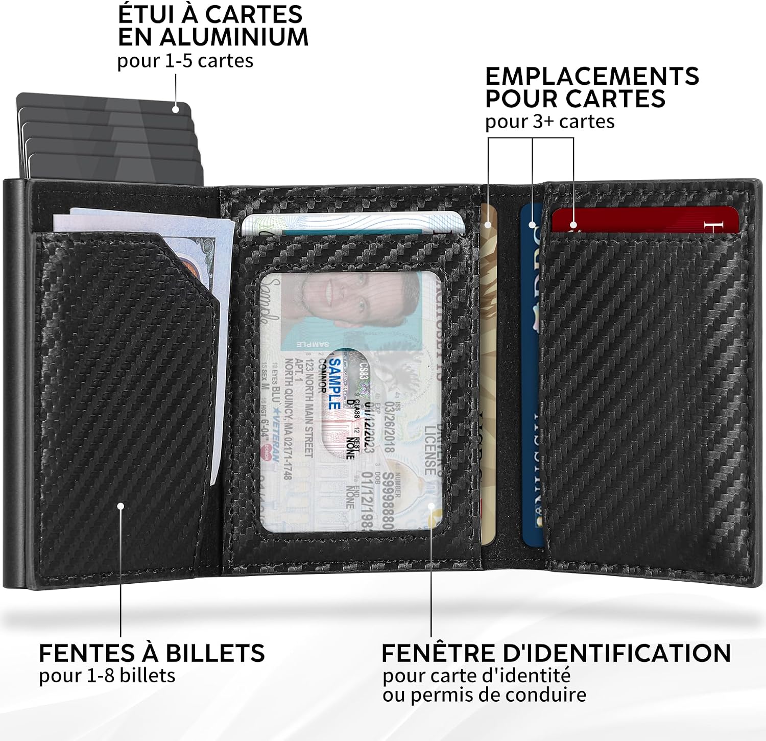 Thumbnail 1 de TENBST Porte Carte en Cuir Carbone RFID – Édition Noir, Portefeuille compact et sécurisé