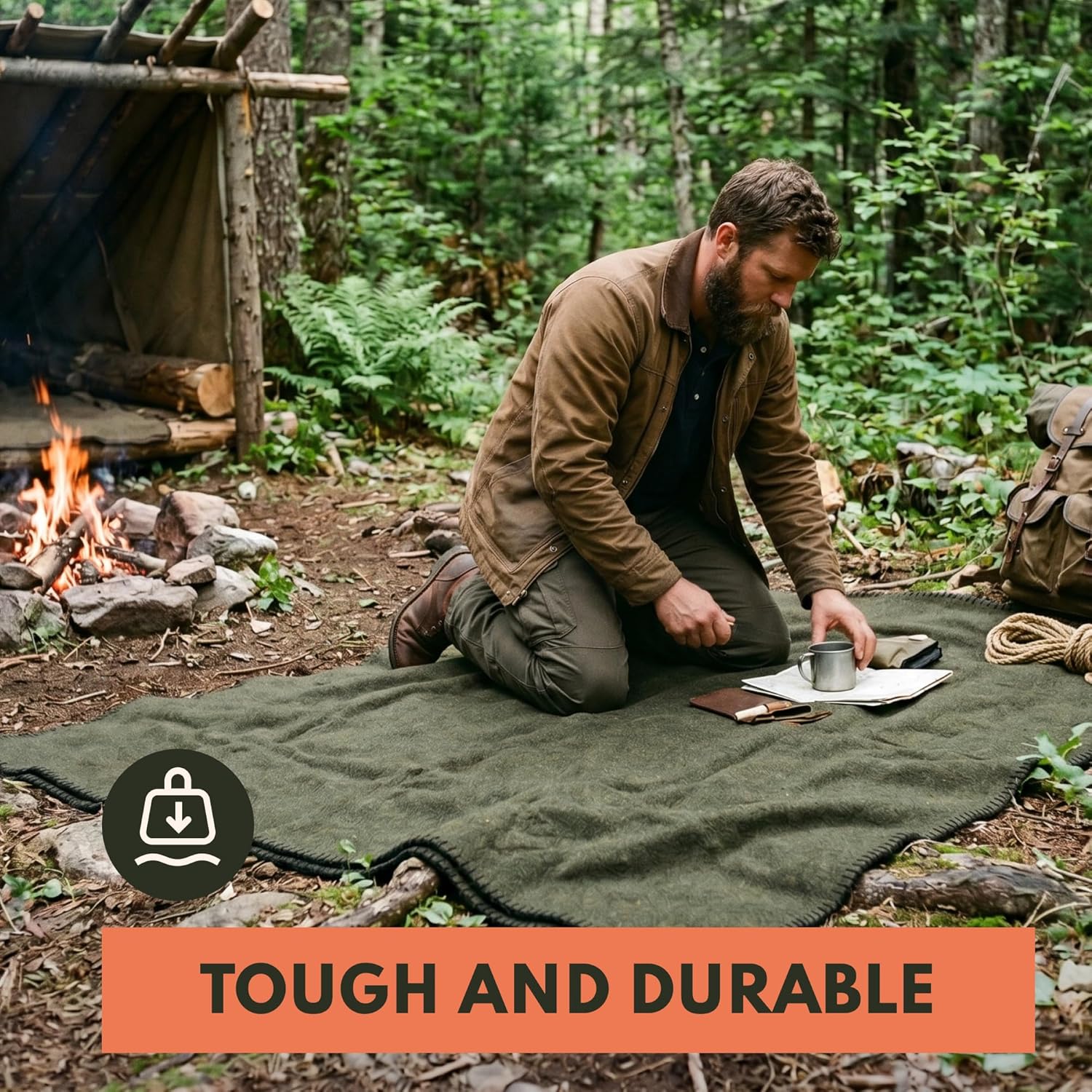 Thumbnail 6 de Woolly Mammoth Woolen Company 80% Merino Wool Blanket (66 x 90) for Cold Weather Camping & Emergency Kits