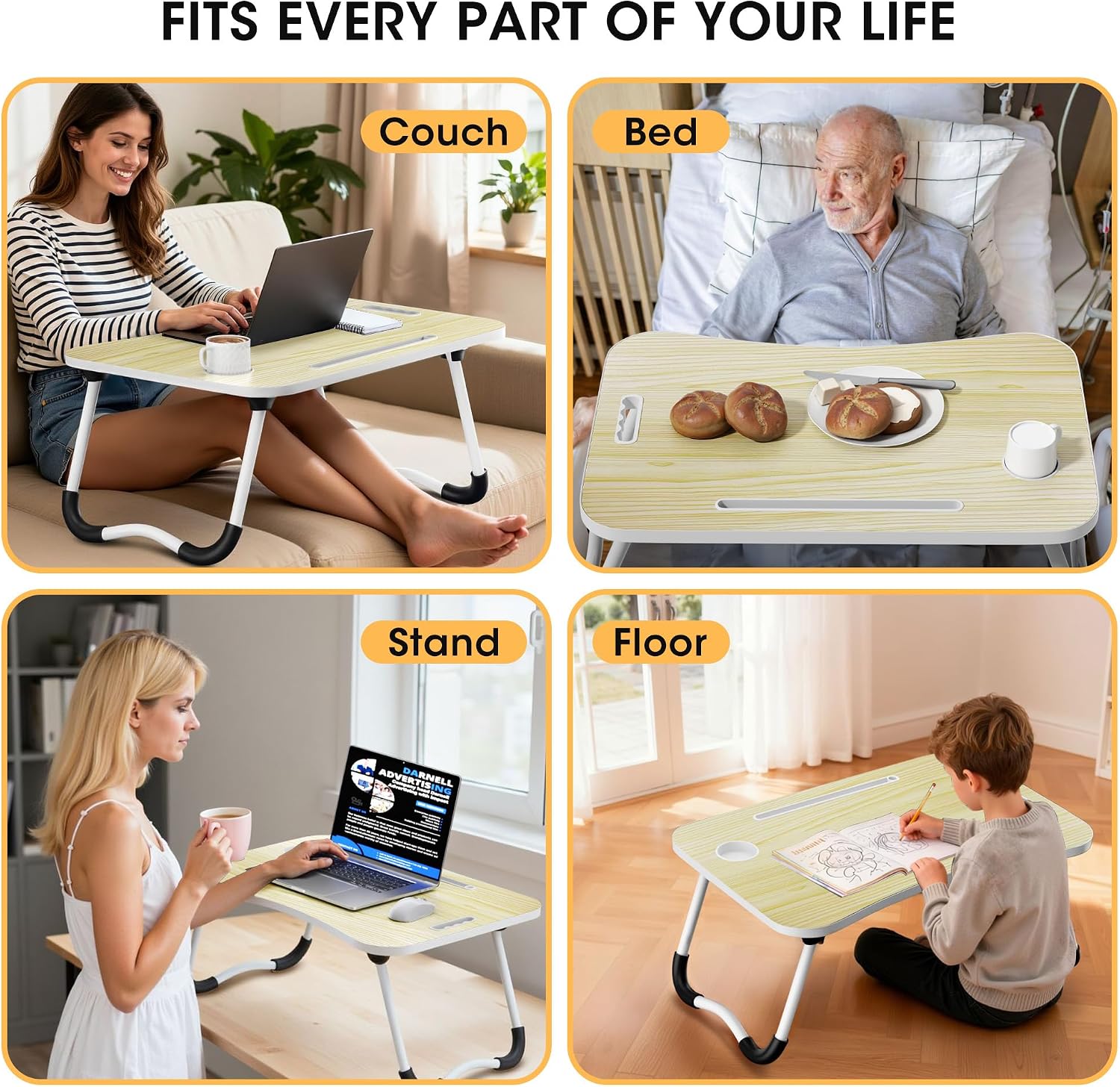 Thumbnail 6 de Frpufi 23.6-Inch Wood Folding Lap Desk with Cup Holder and Device Slot