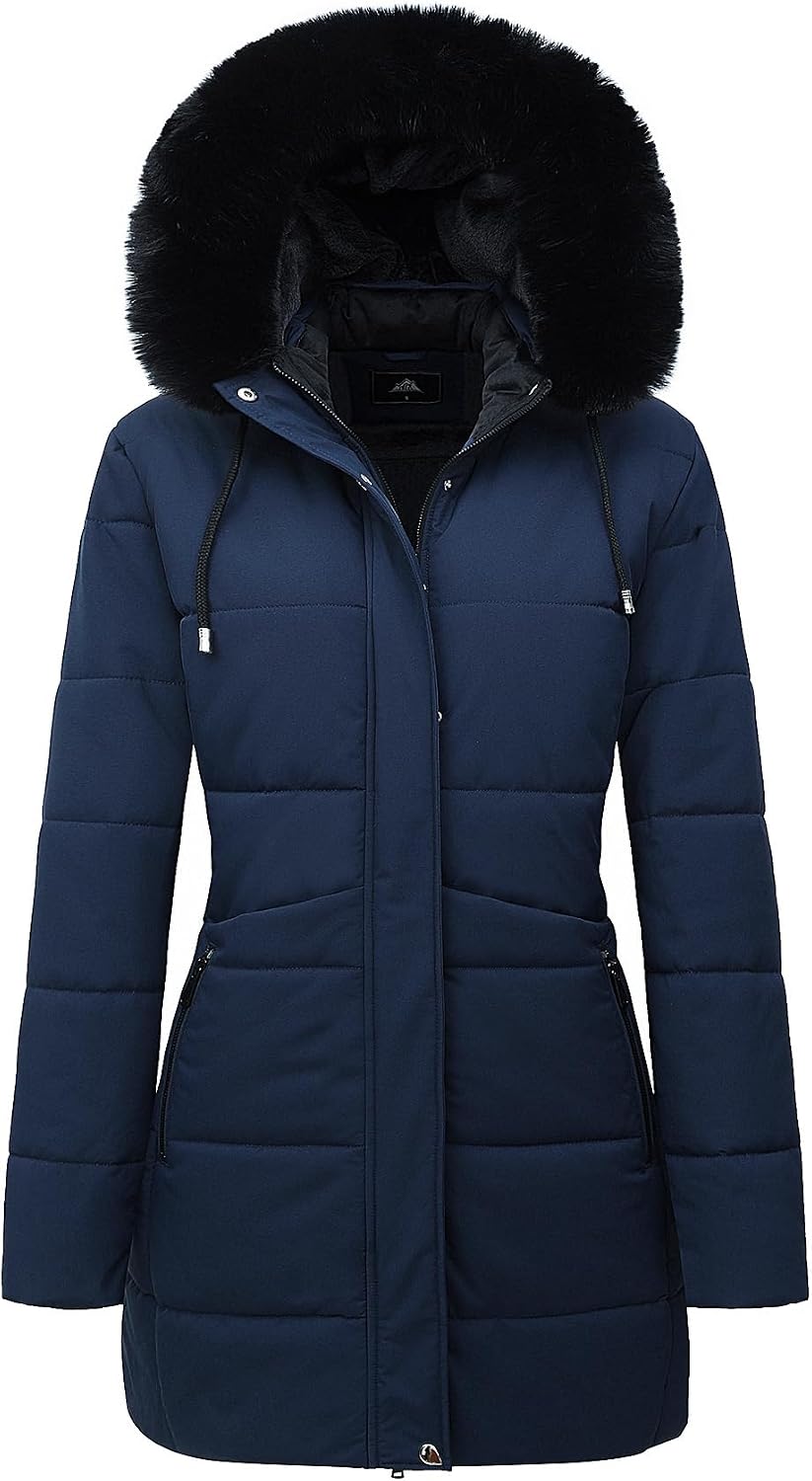 Detalle de MOERDENG Women's Long Winter Puffer Coat, Fleece Lined, Waterproof
