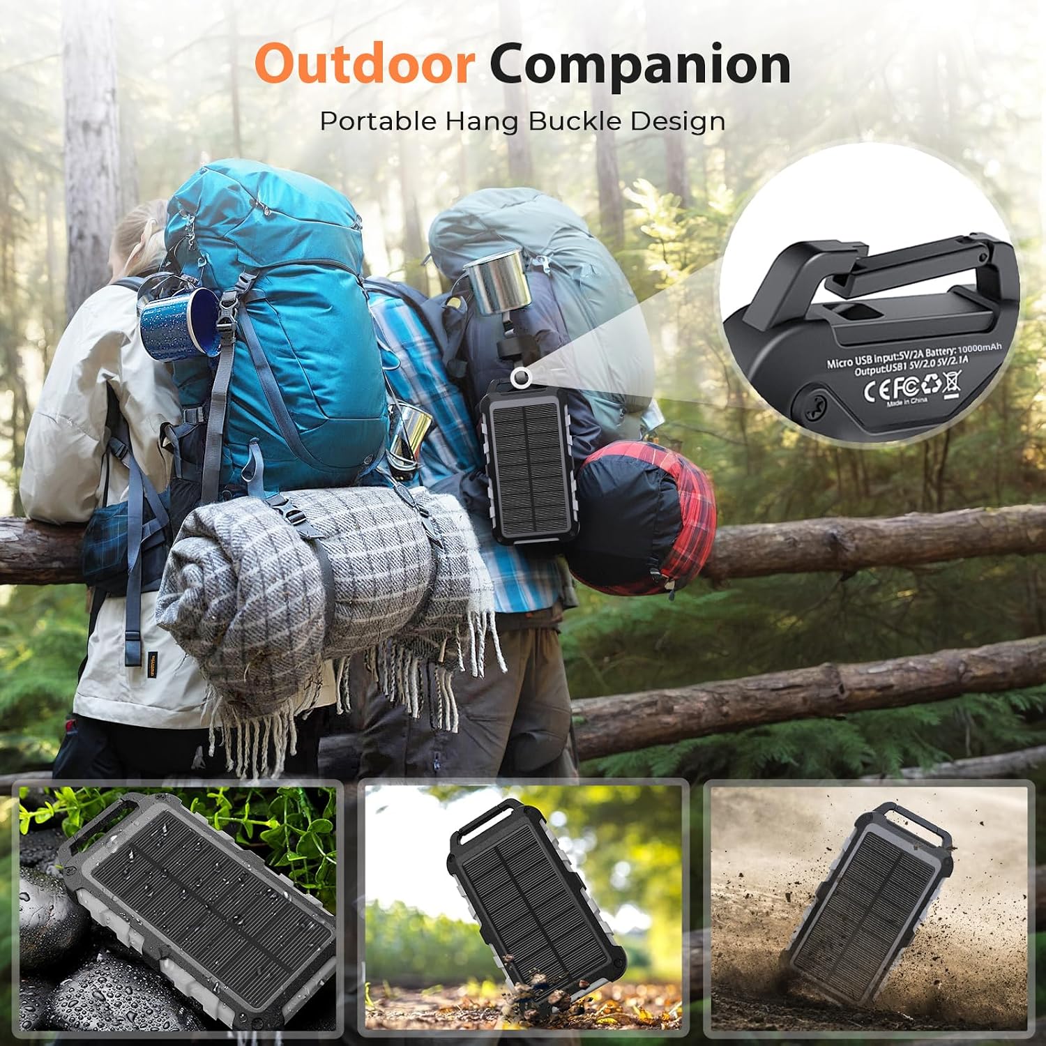 Detalle 2 de WOWMVP Solar Power Bank 10000mAh with PD22.5W USB-C: Pragmatic Outdoor Power for Everyday Needs