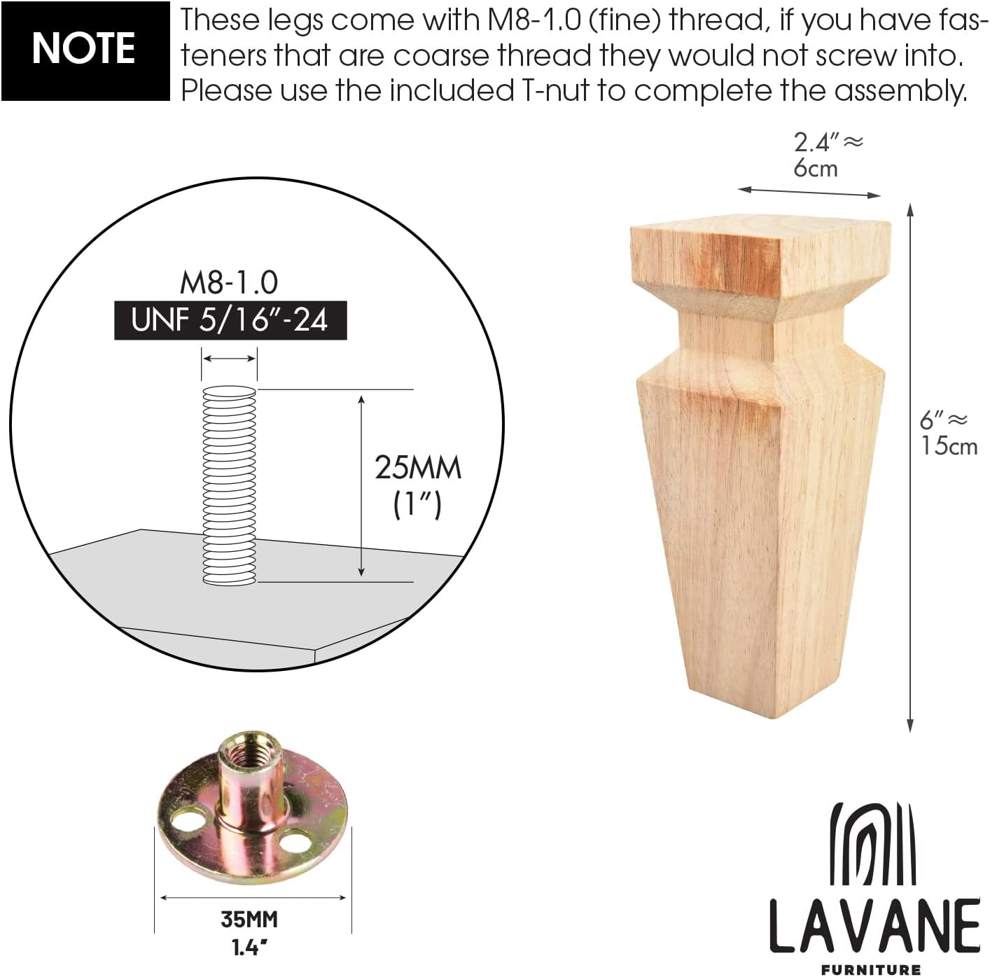 Detalle 2 de La Vane Wooden Furniture Legs 15 cm
