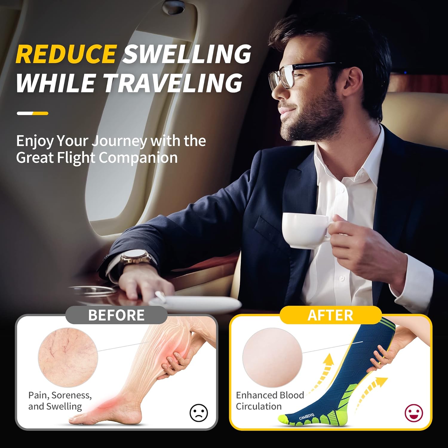 Thumbnail 4 de CAMBIVO 20–30 mmHg Compression Socks 3-Pack for Men & Women – Flight, Running & Pregnancy Support
