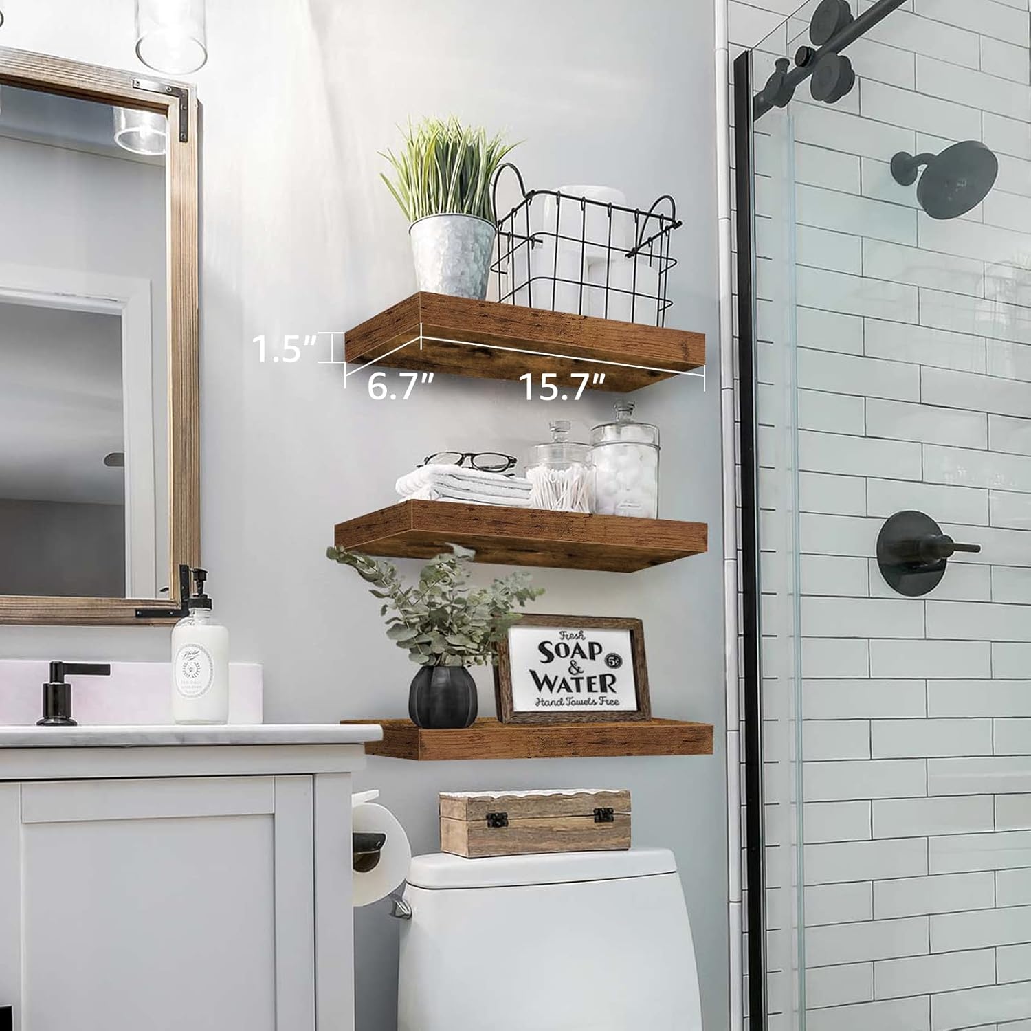 Detalle 2 de QEEIG 16-inch Floating Shelves Set of 3