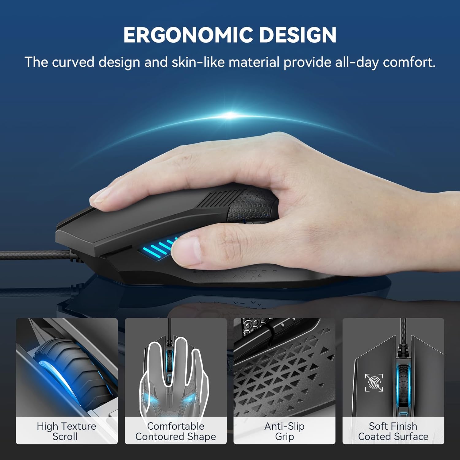 Thumbnail 4 de TECKNET Wired Gaming Mouse with 8000 DPI Optical Sensor, 6 Programmable Buttons & Chroma RGB (Black)