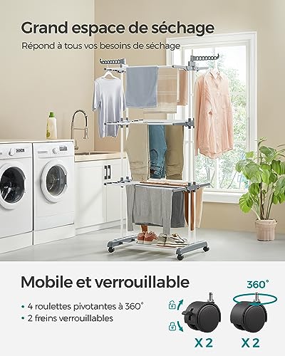Detalle de SONGMICS Étendoir Linge Interieur Exterieur – Séchoir Mobile à 4 Niveaux