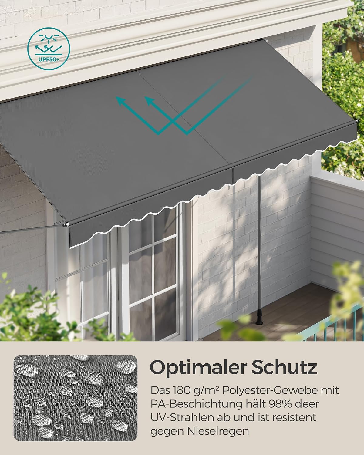 Detalle de SONGMICS Klemmmarkise GSA352G02 – höhenverstellbar, ohne Bohren, inkl. Handkurbel