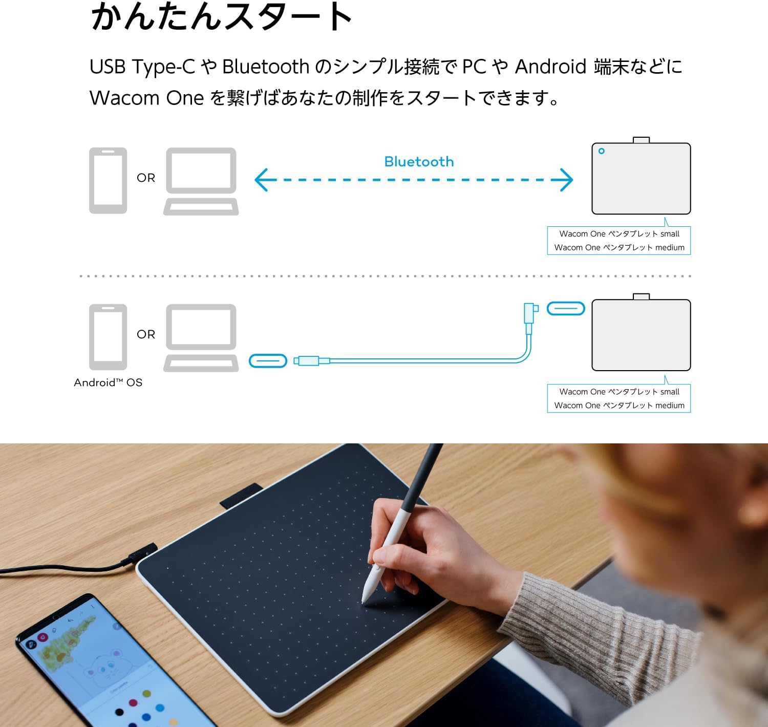 Thumbnail 2 de ワコム Wacom One TCTC4110WLW0D smallペンタブレット、Bluetooth・USB対応