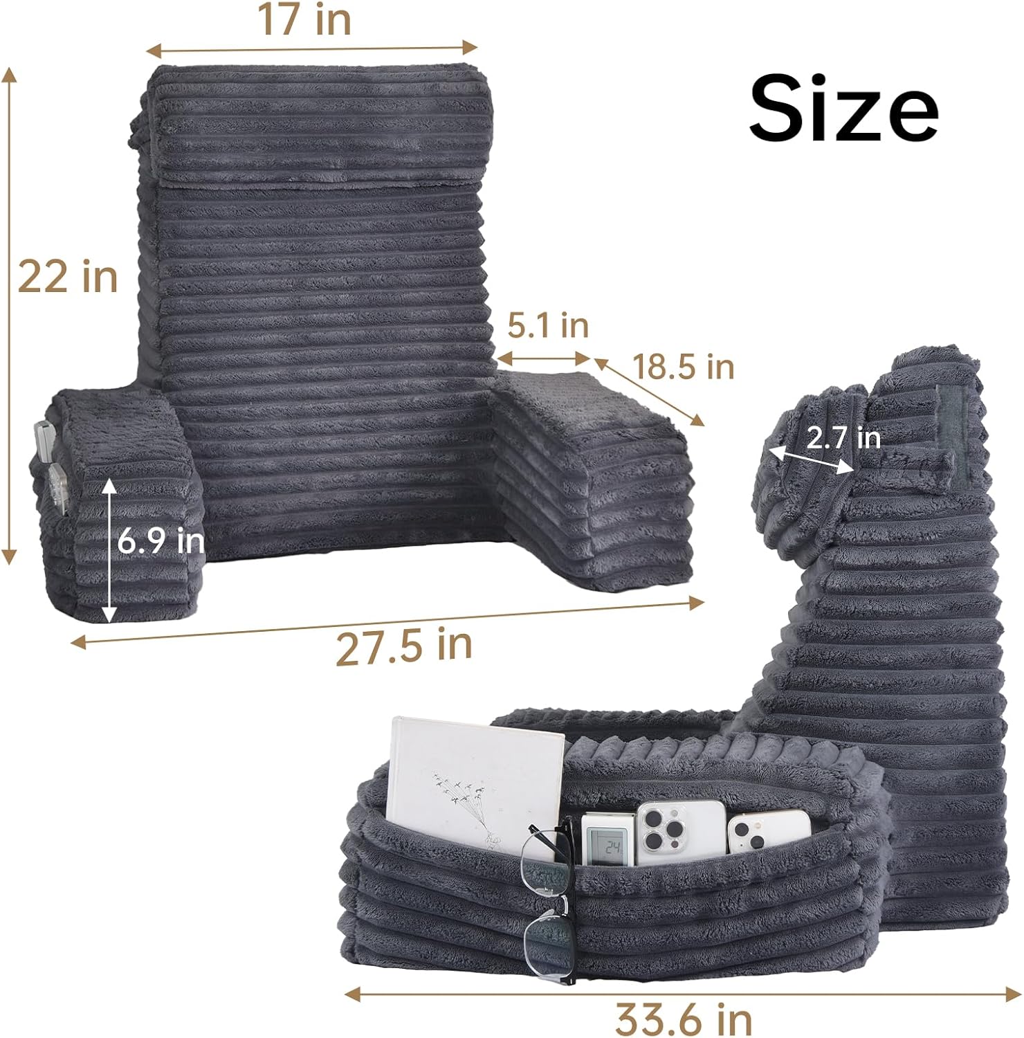Thumbnail 1 de ENITYA 22" XL Back Pillow for Bed Reading with Arms 🛋