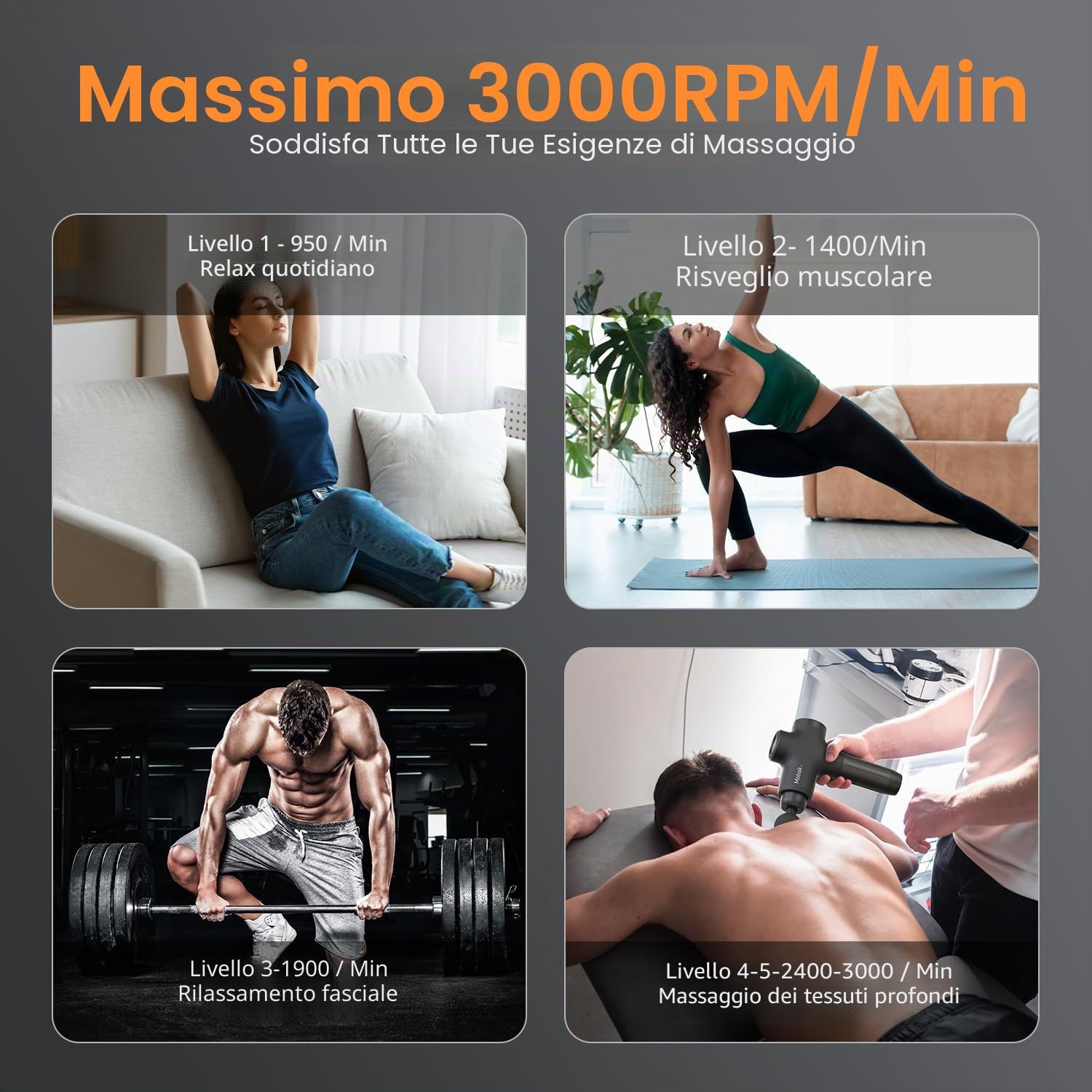 Detalle de Mebak 3 Pistola Massaggio Muscolare Professionale (3200 RPM) con 7 testine
