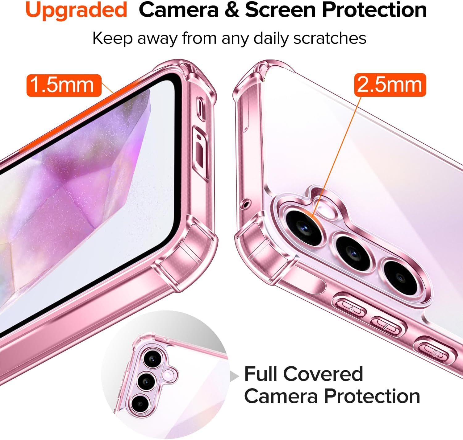 Detalle de iVoler Cover per Samsung Galaxy A55 5G – 2 vetri temperati inclusi, custodia antiurto trasparente in viola
