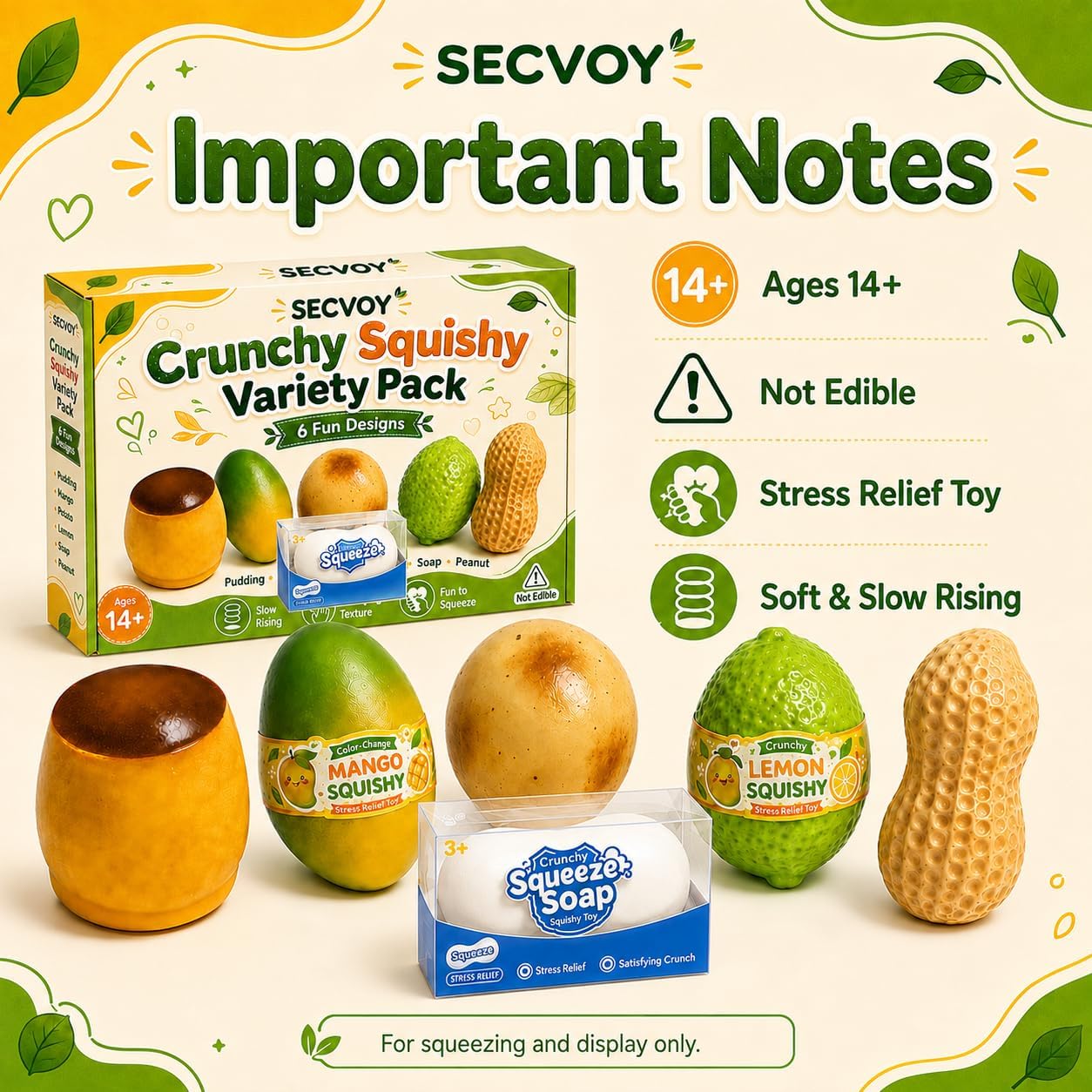 Thumbnail 6 de SECVOY Crunchy Squishy Set, 6 Slow-Rising Food-Shaped Fidgets
