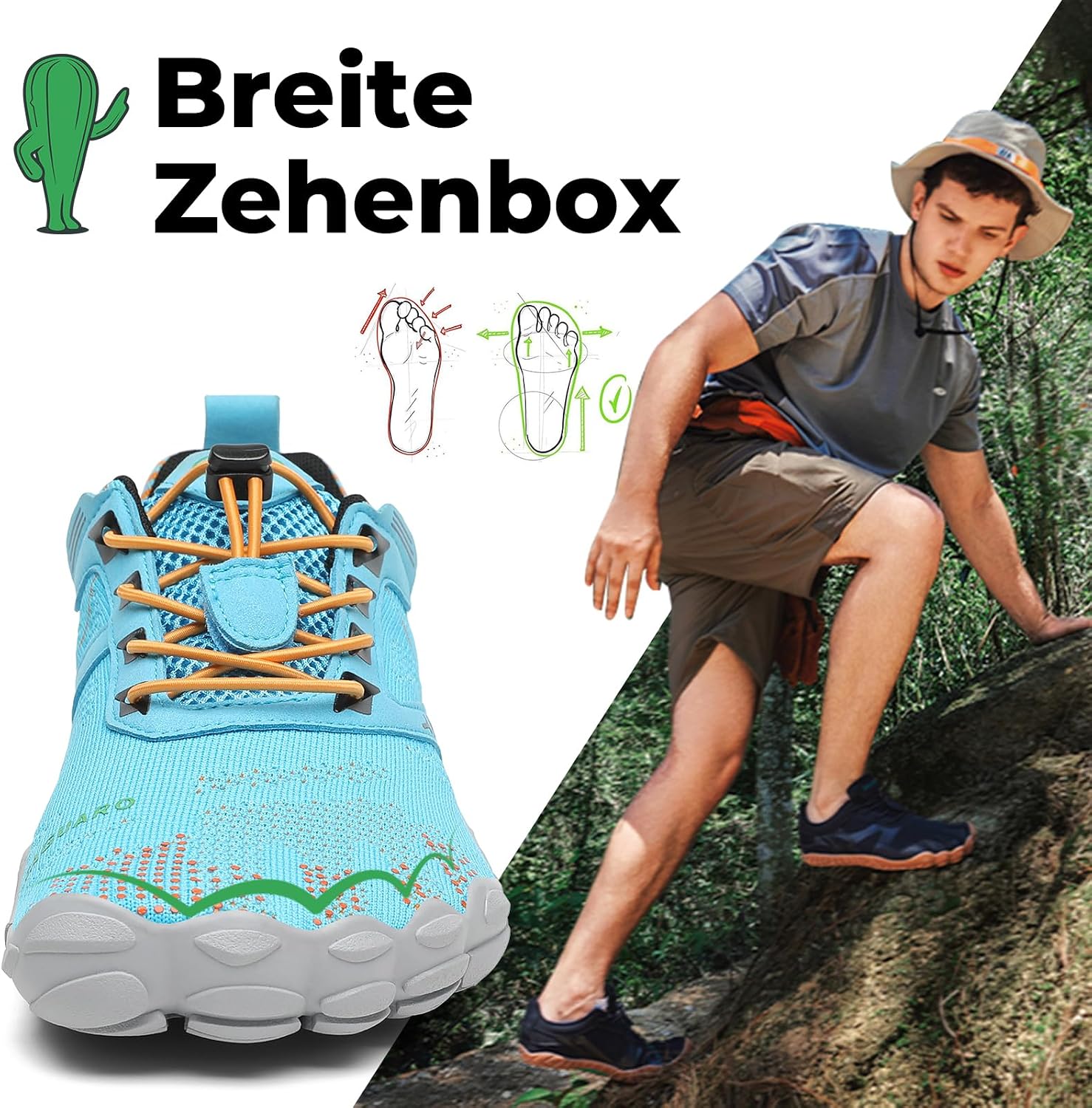 Detalle de SAGUARO Unisex Barfußschuhe Outdoor mit Zehenbereich und Zero-Drop Sohle (Gr. 36–48)