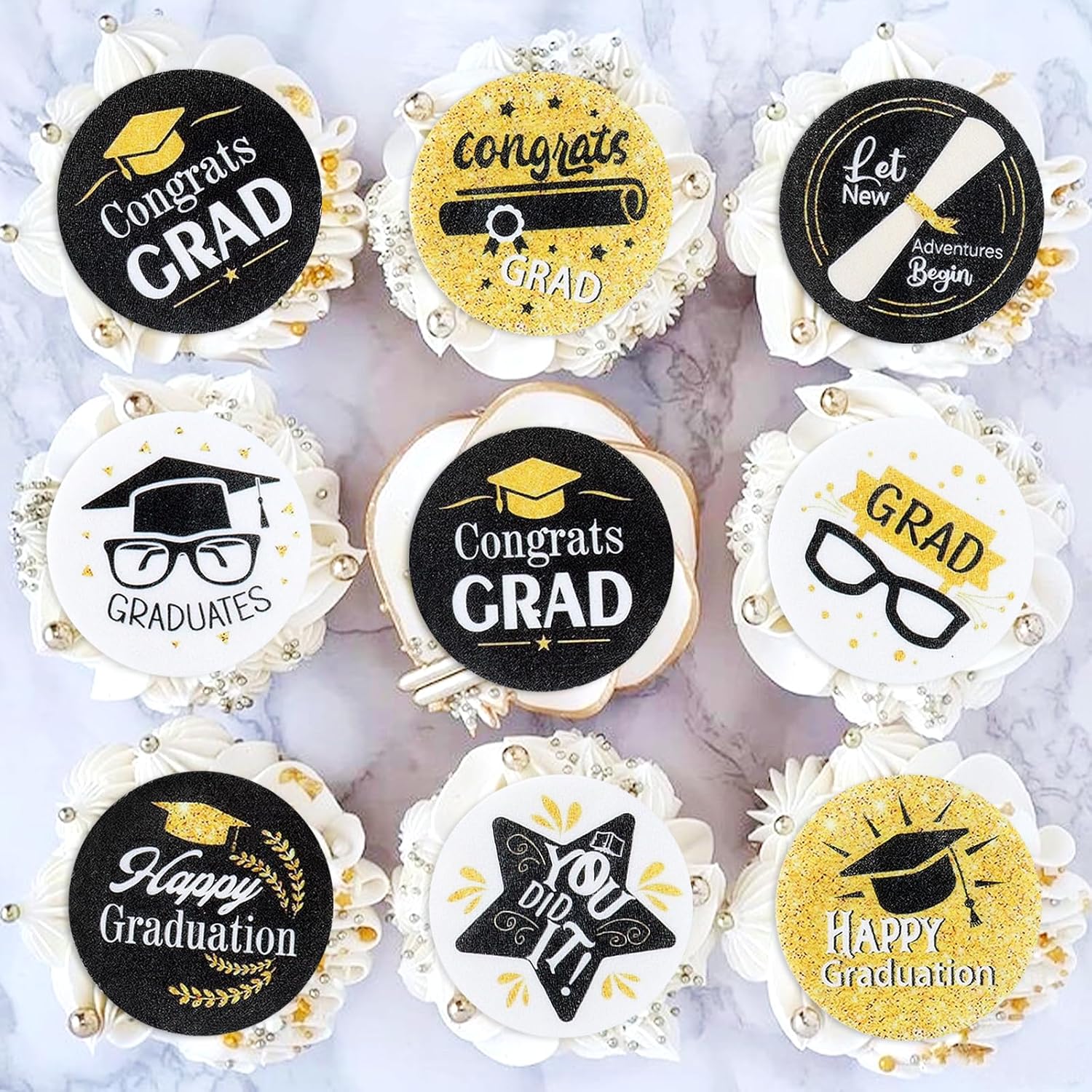 Detalle de Keaziu 2026 Graduation Edible Cupcake Toppers, 40 Rice Paper Circles
