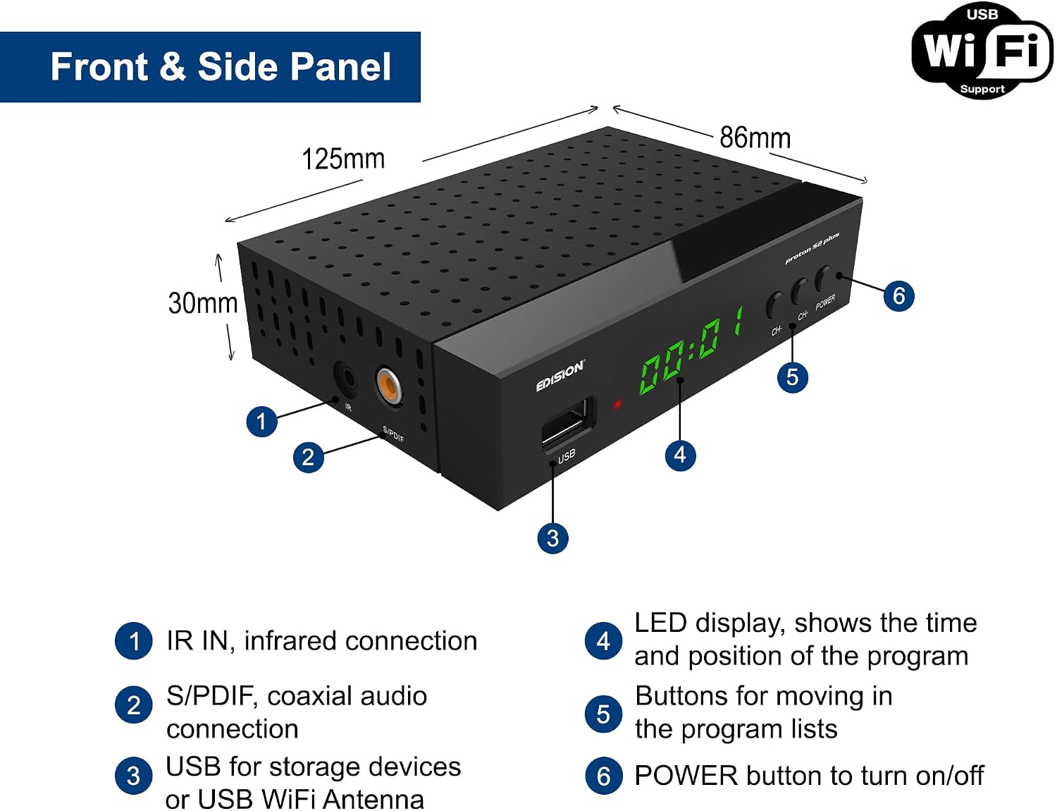 Detalle de EDISION Proton S2 Plus Satellitenreceiver Full HD